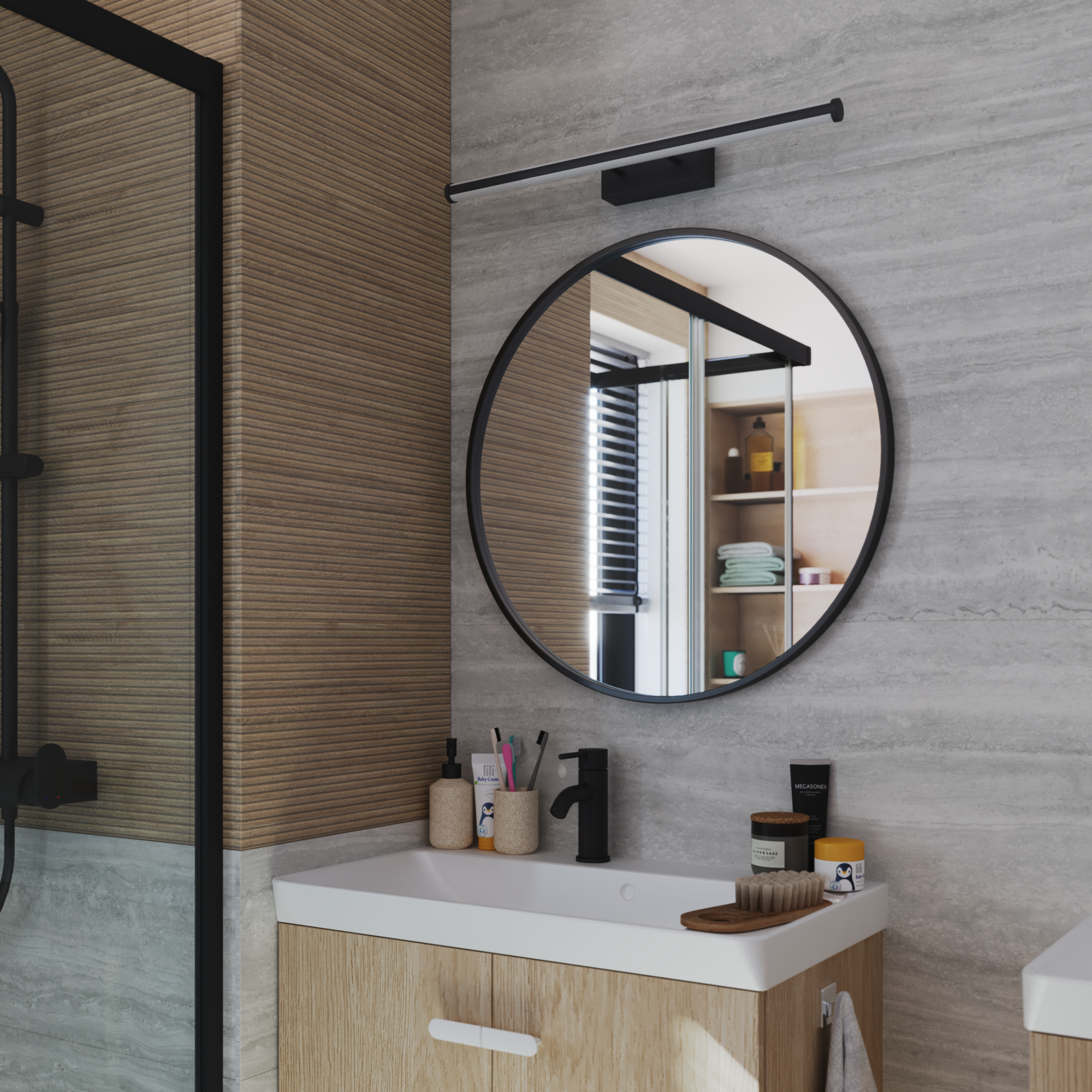 Applique LED salle de bain Gabri, L.60,8 cm blanc chaud / neutre, noir INSPIRE - 4