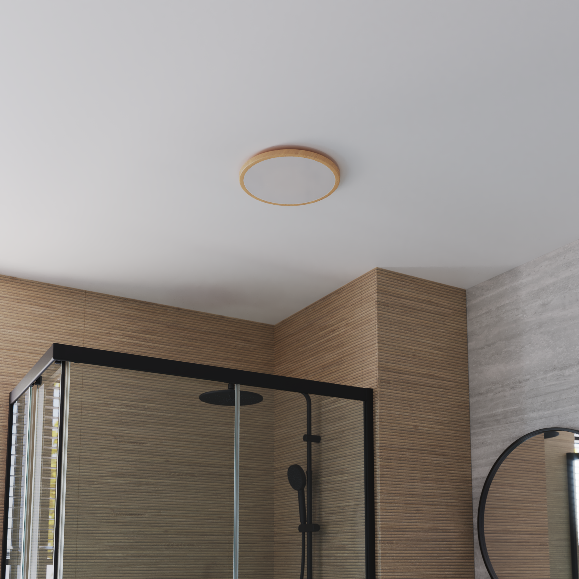 Plafonnier LED salle de bain Lano, D.29 cm 2300 lumens, coloris bois INSPIRE - 6