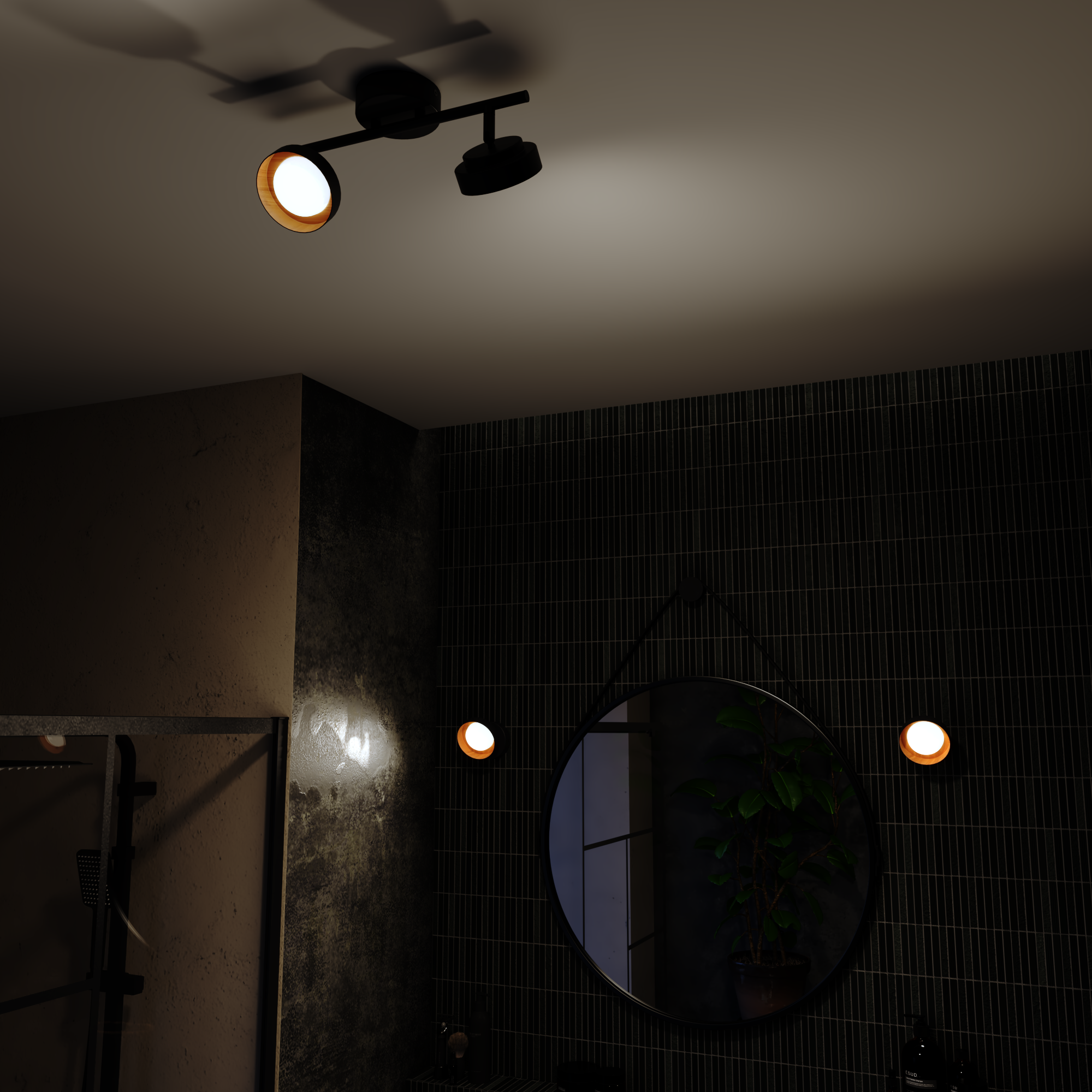 Rampe 2 spots salle de bain LED Malai, blanc neutre, bois / métal noir,  INSPIRE - 3