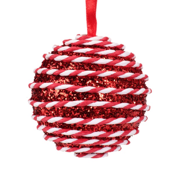 Bola de natal riscas ⌀8 cm vermelho e branco (sortido)