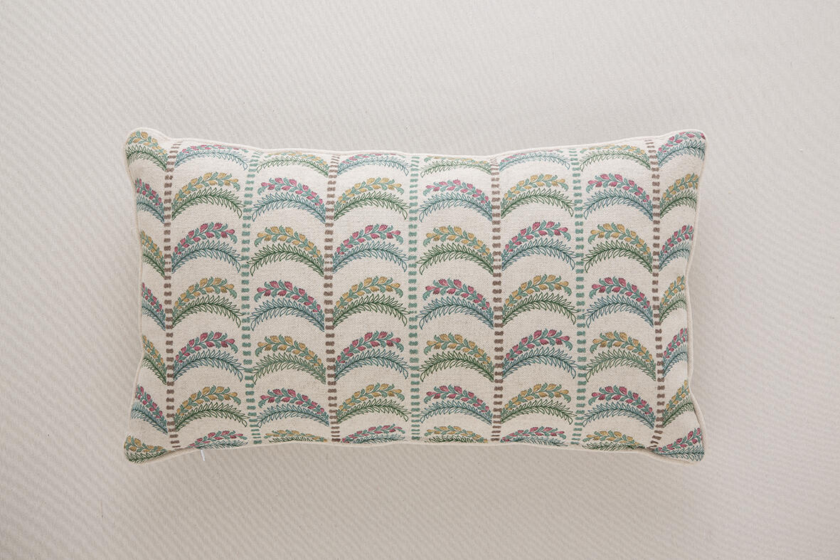 Cojín decorativo rectangular Loreto Coord espigas algodón, lino azul sobre fondo crudo 30x50cm - 3