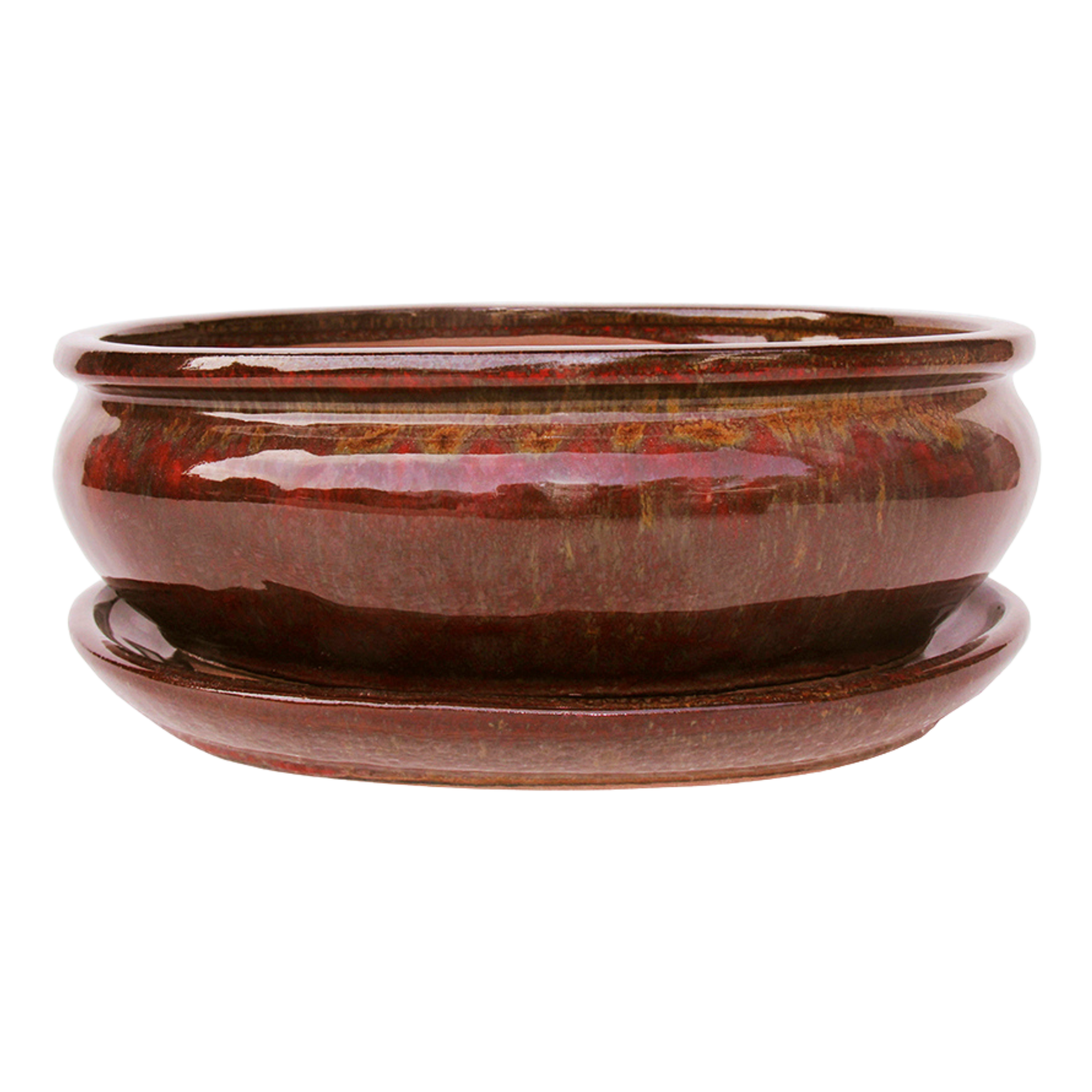 Donica do drzewka Bonsai ceramiczna z podstawką 21.2x16.5 cm czerwona Cermax