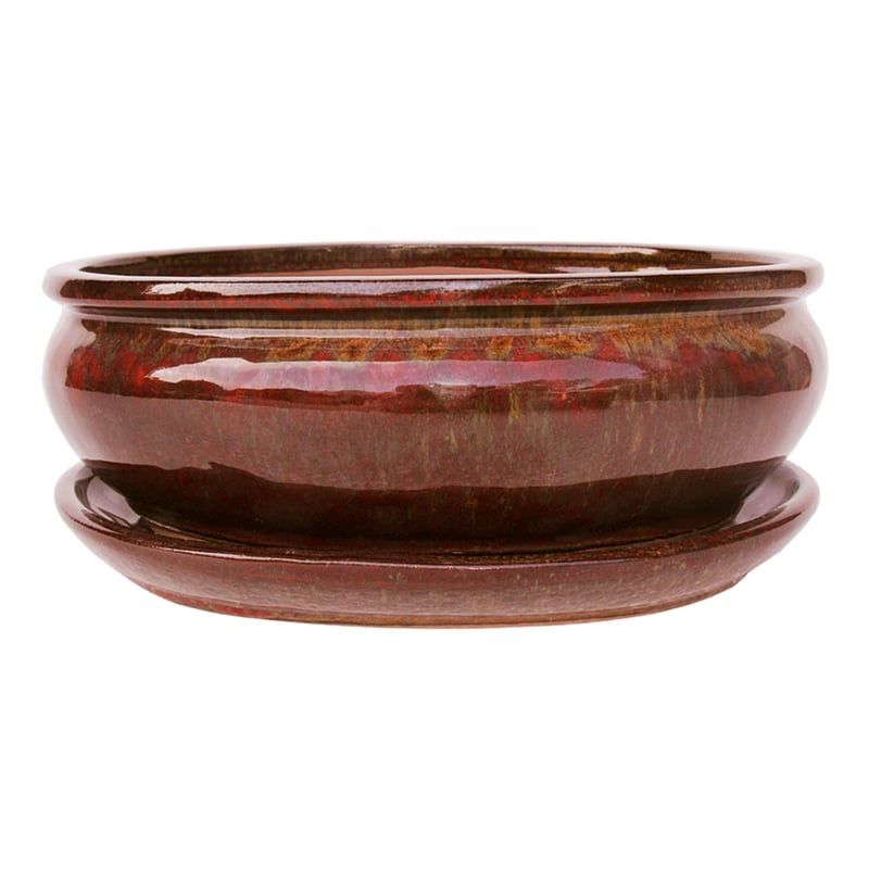 Donica do drzewka Bonsai ceramiczna z podstawką 21.2x16.5 cm czerwona Cermax