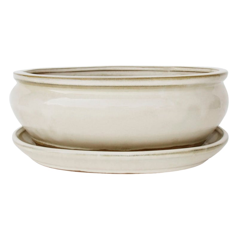 Donica do drzewka Bonsai ceramiczna z podstawką 21.2x16.5 cm beżowa Cermax