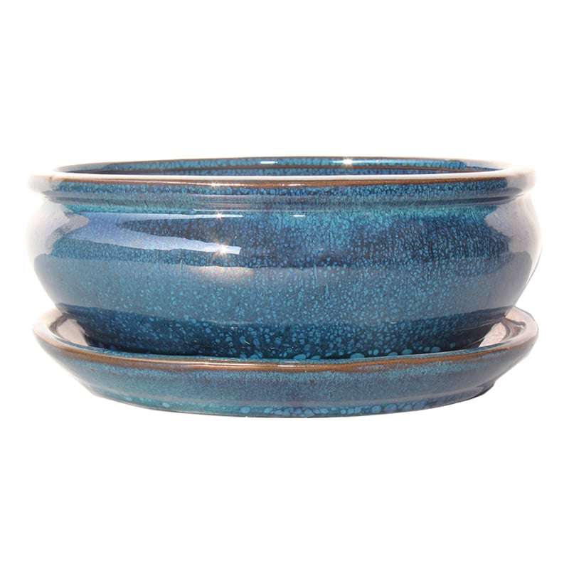 Donica do drzewka Bonsai ceramiczna z podstawką 21.2x16.5 cm turkusowa Cermax