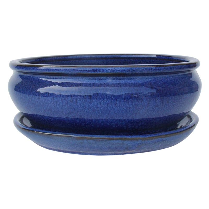 Donica do drzewka Bonsai ceramiczna z podstawką 21.2x16.5 cm niebieska Cermax