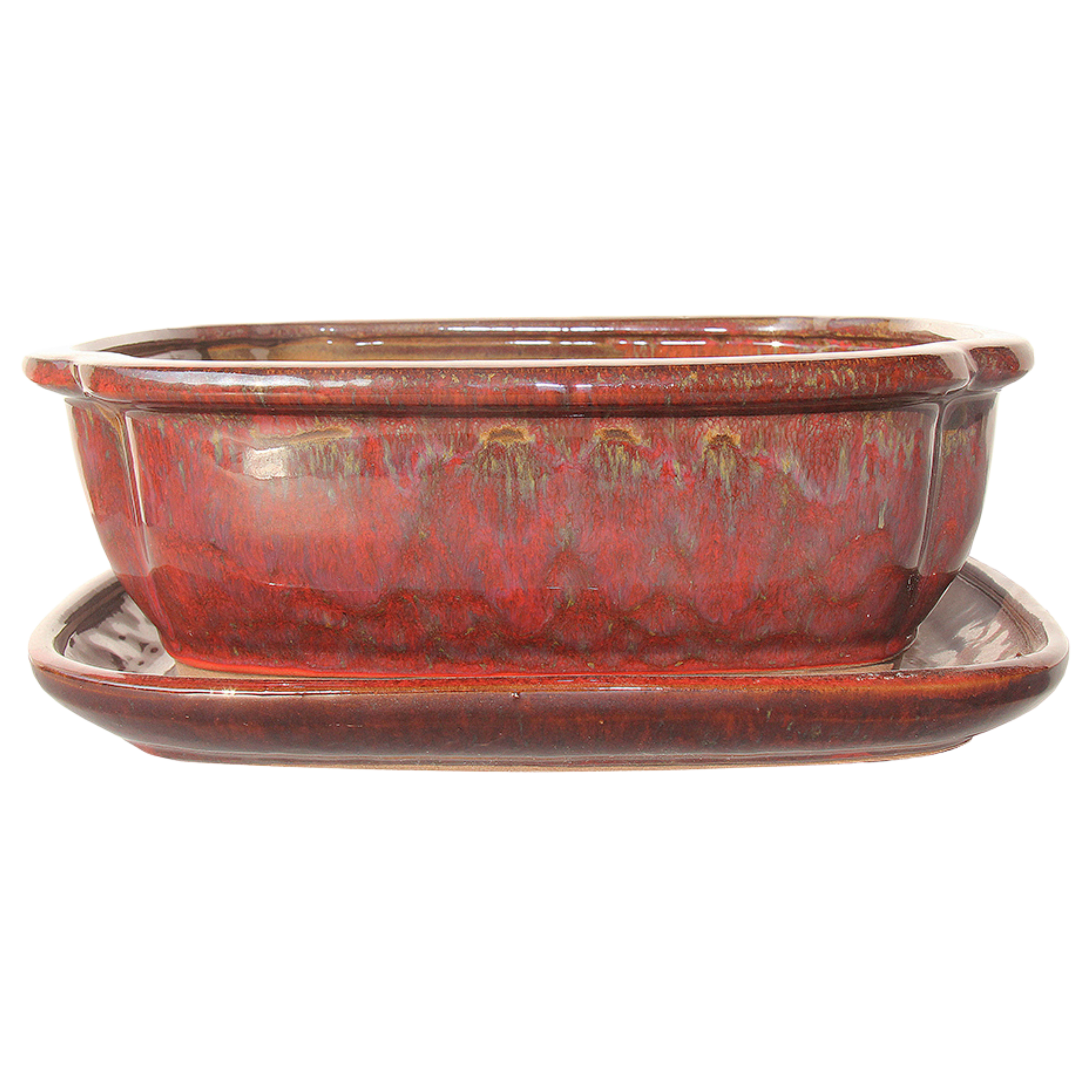 Donica do drzewka Bonsai ceramiczna z podstawką 26.2x21 cm czerwona Cermax