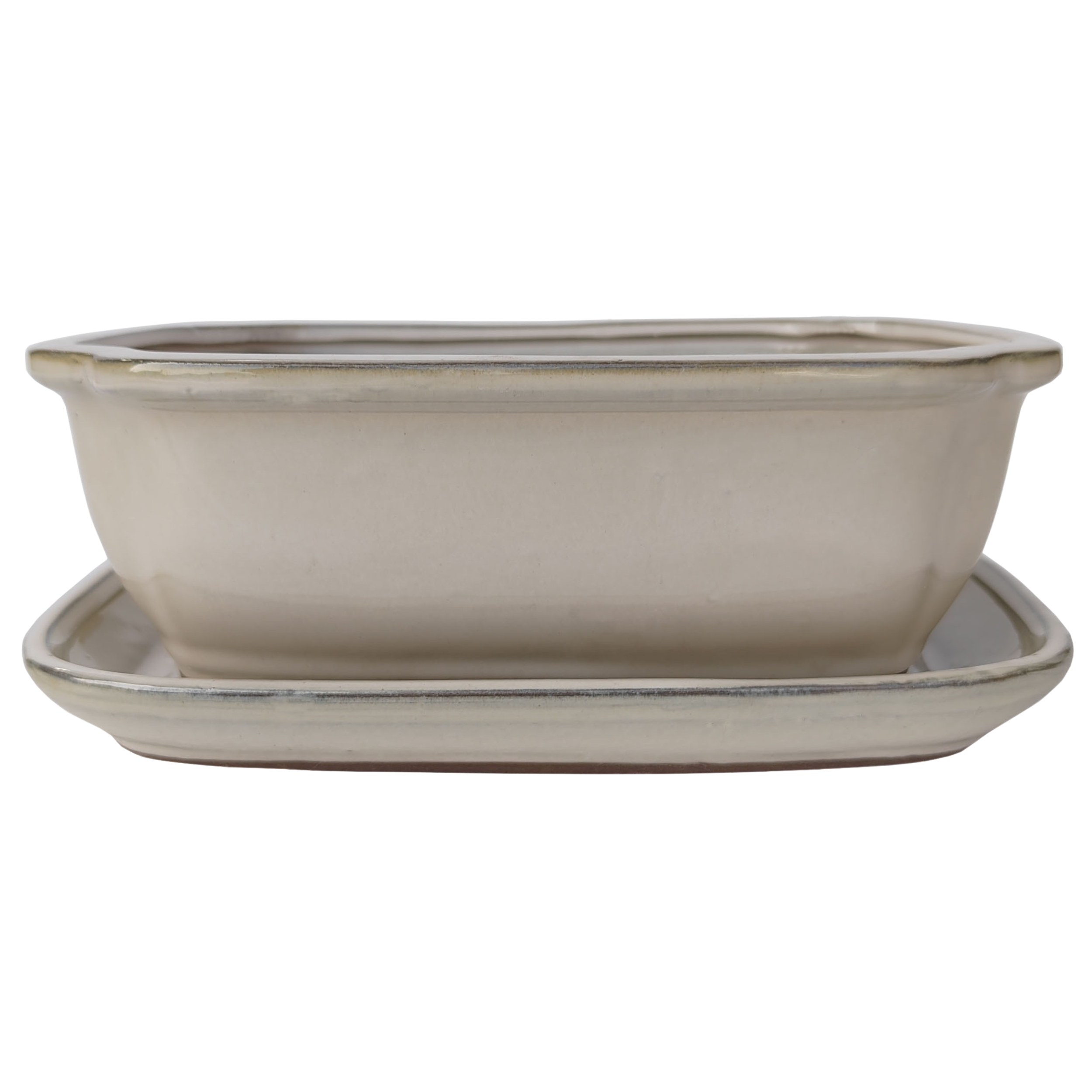 Donica do drzewka Bonsai ceramiczna z podstawką 26.2x21 cm beżowa Cermax