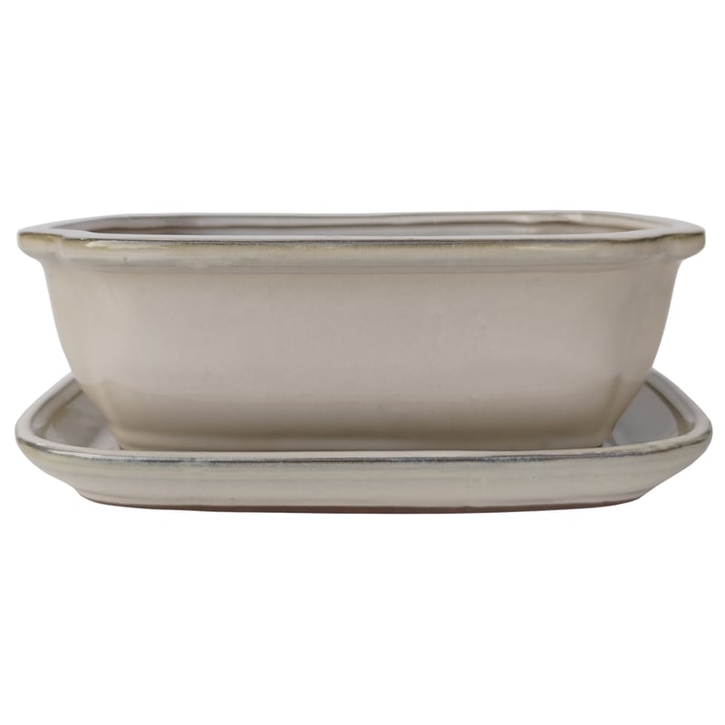 Donica do drzewka Bonsai ceramiczna z podstawką 26.2x21 cm beżowa Cermax