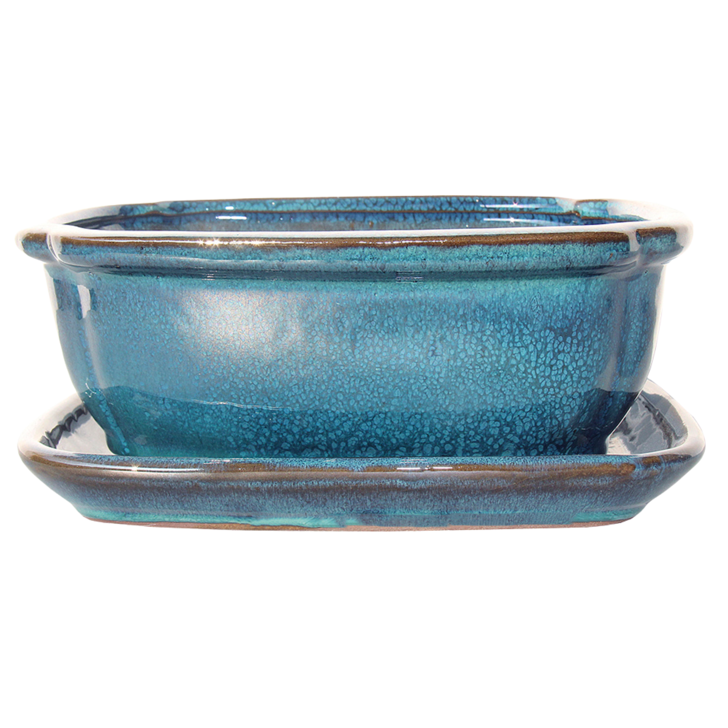 Donica do drzewka Bonsai ceramiczna z podstawką 26.2x21 cm turkusowa Cermax