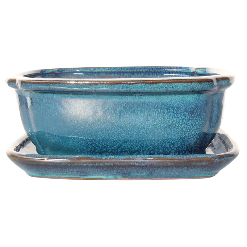 Donica do drzewka Bonsai ceramiczna z podstawką 26.2x21 cm turkusowa Cermax