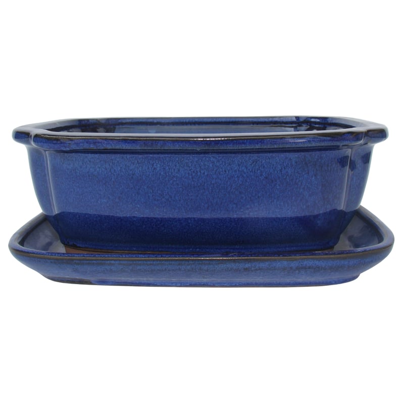 Donica do drzewka Bonsai ceramiczna z podstawką 26.2x21 cm niebieska Cermax