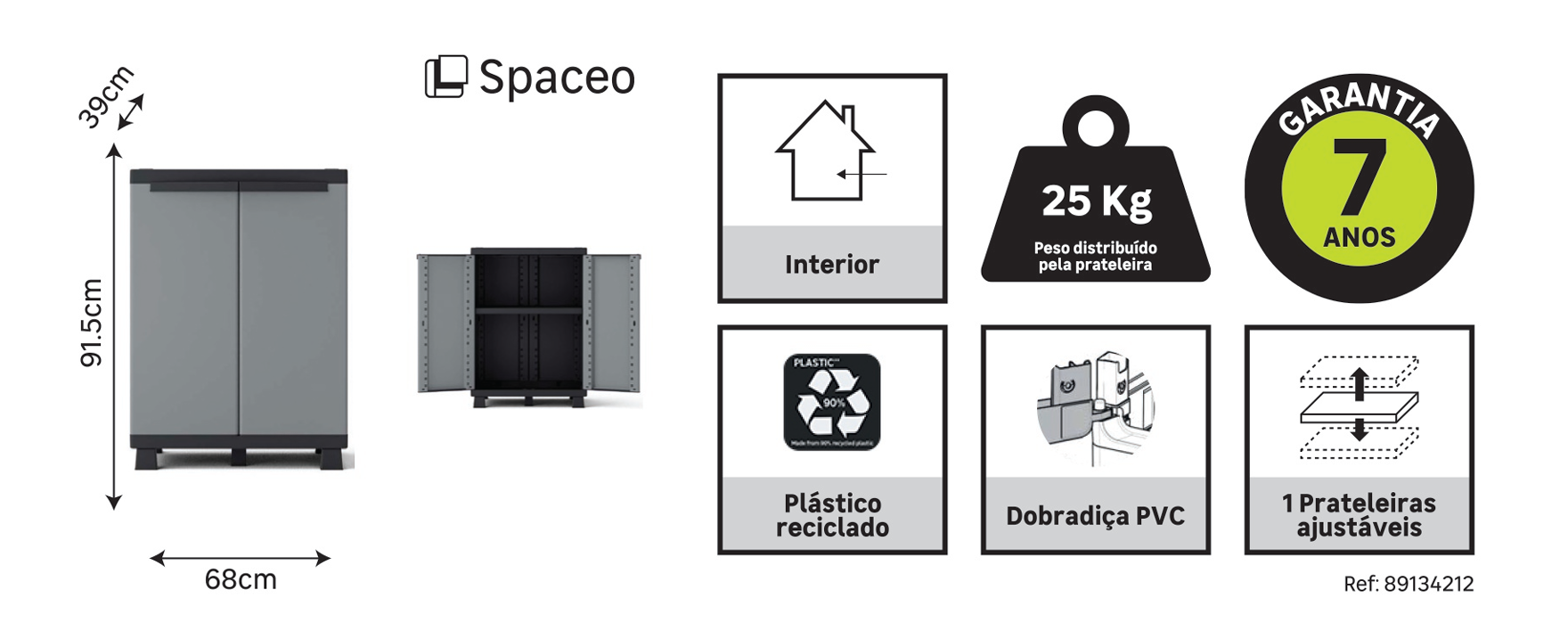 Armário em PVC baixo interior cinza 91,5x68x39 cm Spaceo Gary - 10