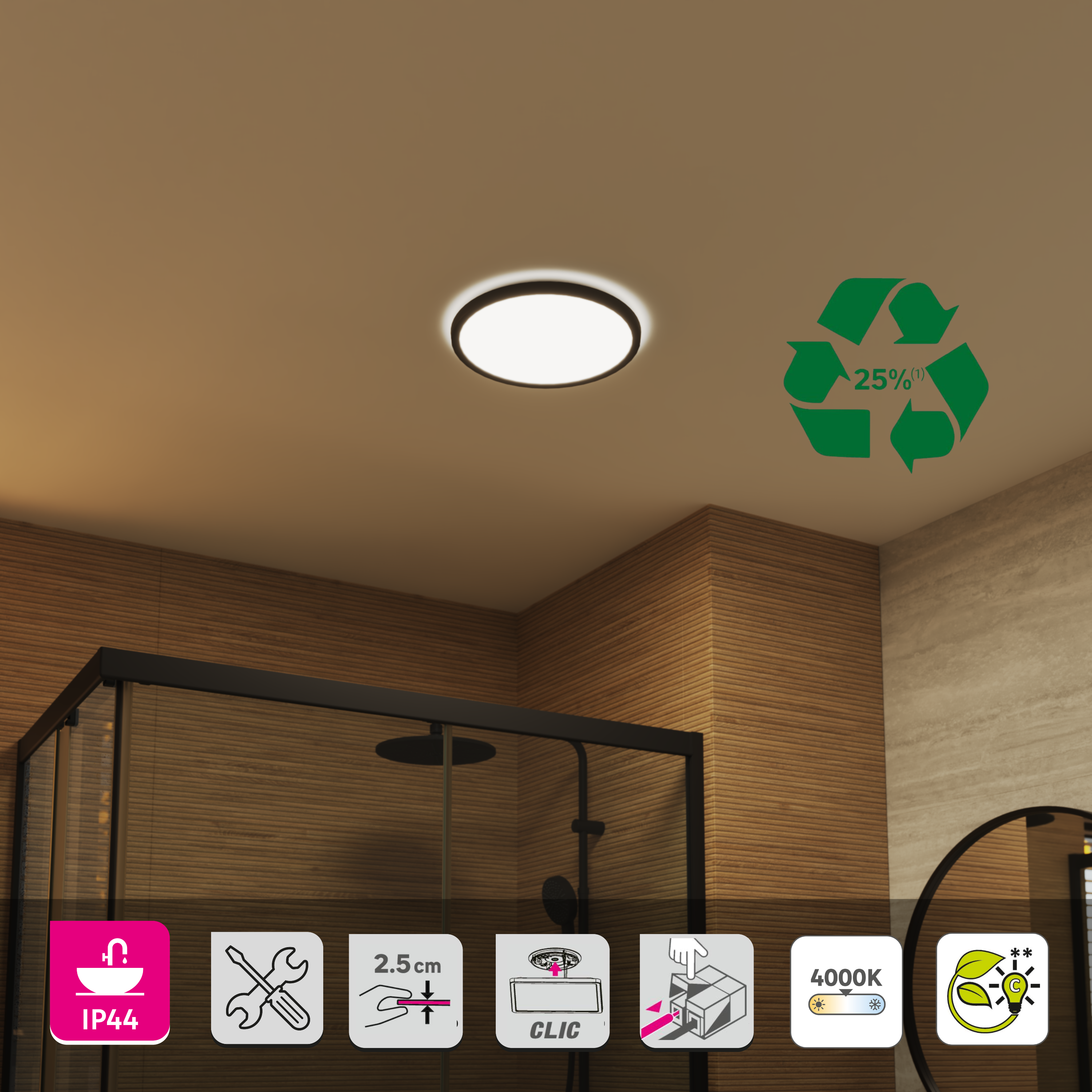 Plafonnier LED salle de bain Lano, D.29 cm 2300 lm blanc neutre, noir INSPIRE - 3