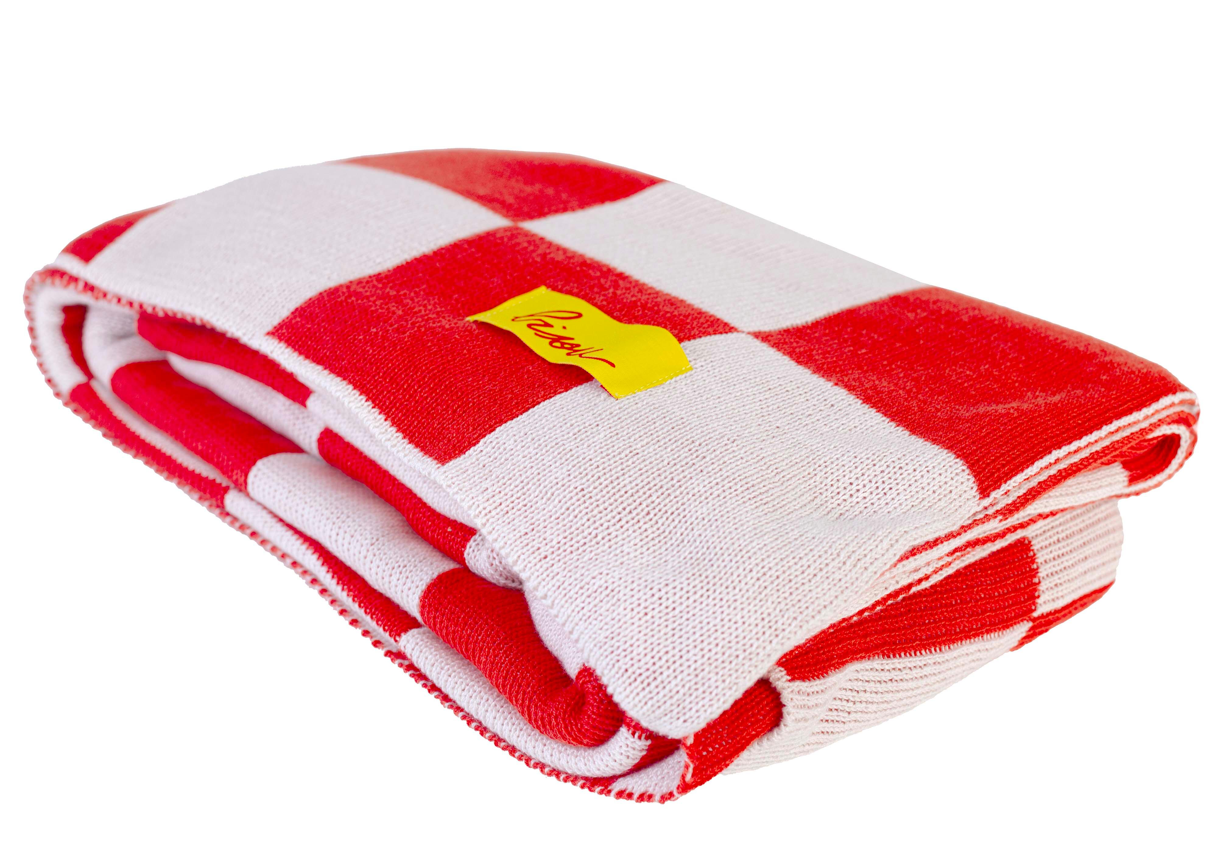 Plaid damier Mathilde Cabanas Bisou, écru et rouge l.120 x L.168 cm - 5