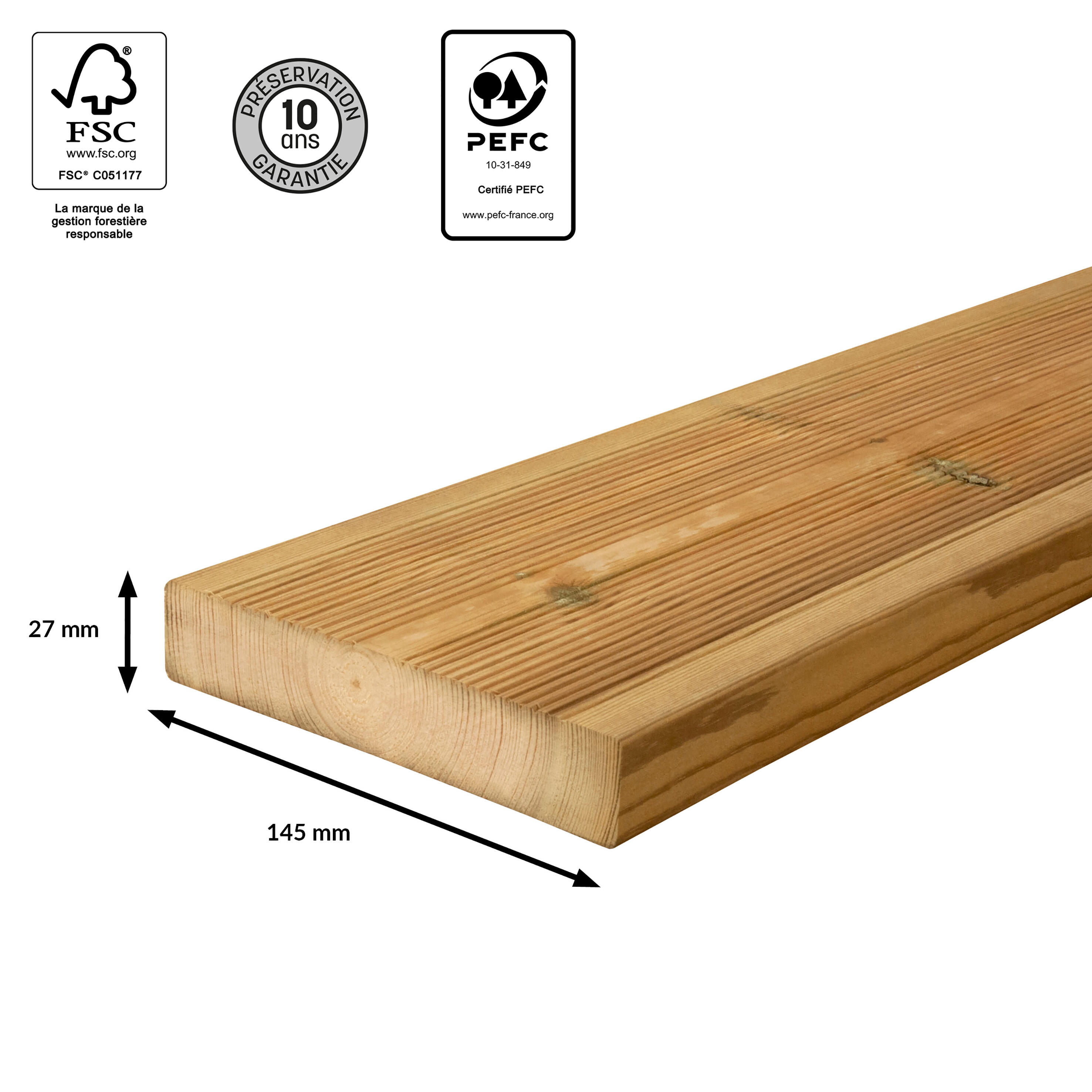 Lama madera de pino 14.5 x 240 cm y 27 mm verde ISB clase de uso 4 - 8