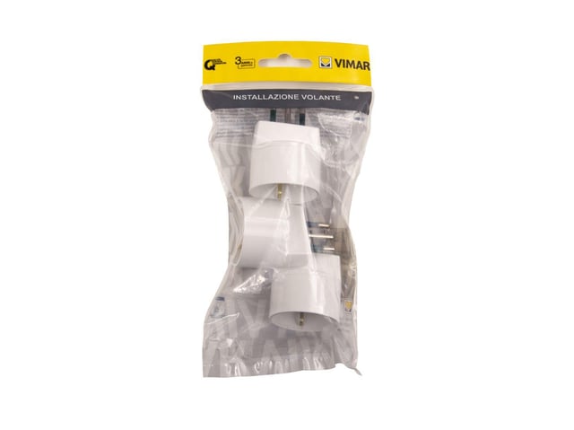 Adattatore semplice VIMAR, 1 presa 1 16 A (2 poli + terra), con spina 10 A, bianco