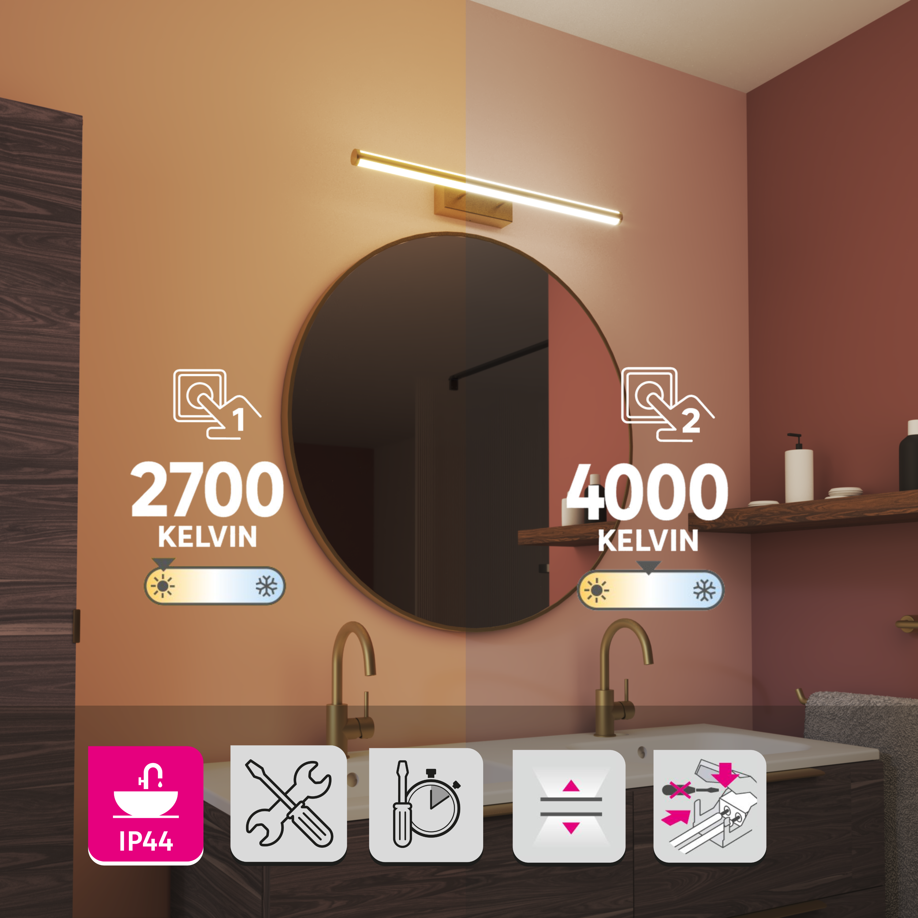 Applique LED salle de bain Gabri, L.60,8 cm blanc chaud / neutre, laiton INSPIRE - 2