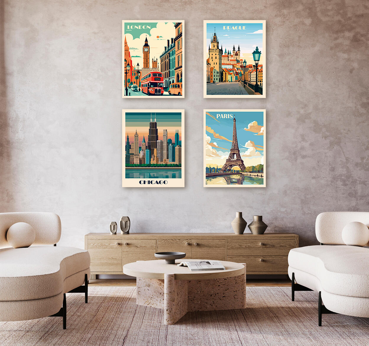 Pintura impresa sin marco Urban city rectangular de 40 x 50 cm. MDF Ciudad Londres pasteles cálidos - 7