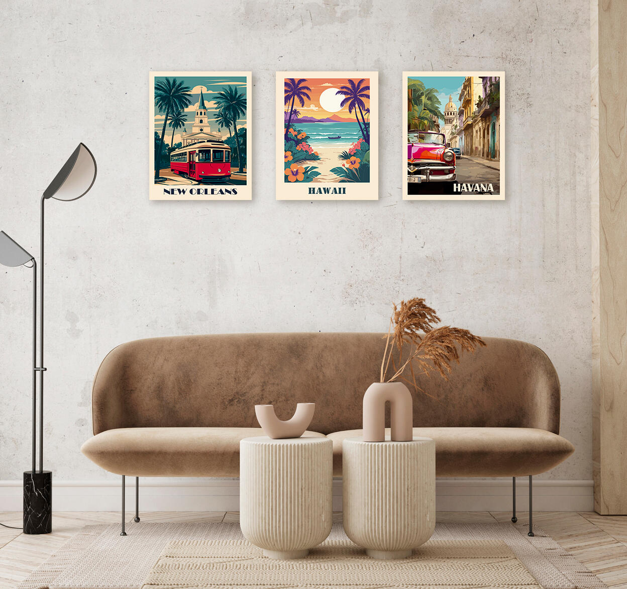 Objeto decorativo sin marco Urban city rectangular de 40 x 50 cm. MDF Ciudad La Havana pasteles cálidos - 7