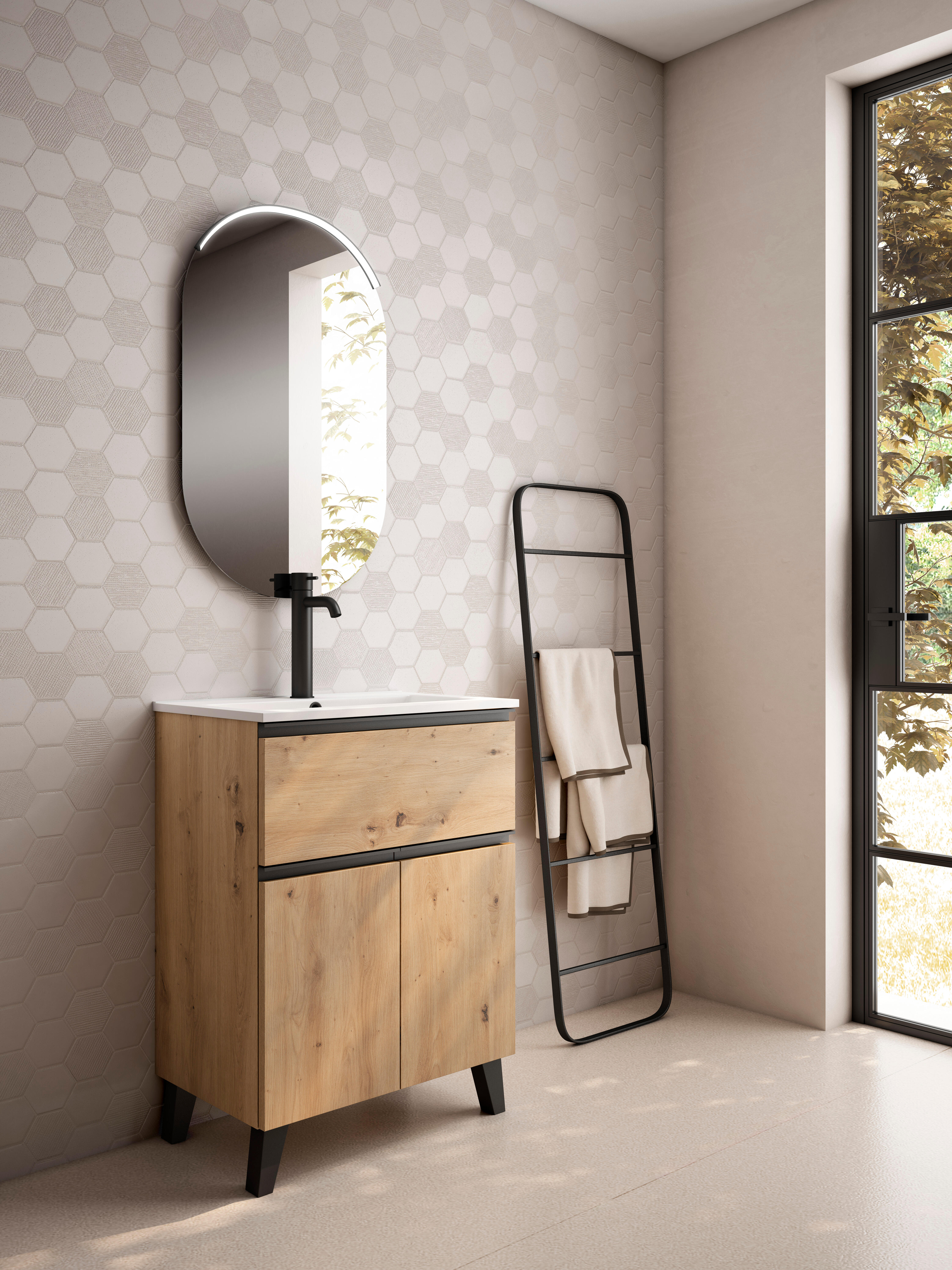 Mueble de baño con lavabo abril roble 60x38.5 cm