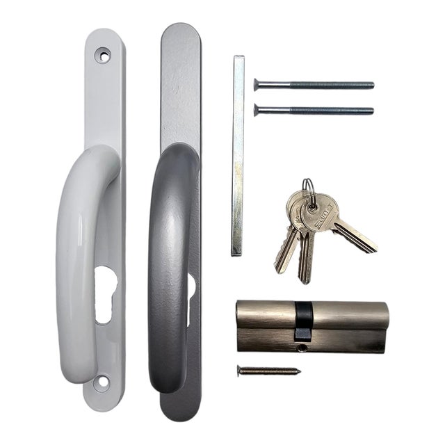 Poignée alu gris ext./blanc int./porte d'entrée/de service-porte fenêtre PVC