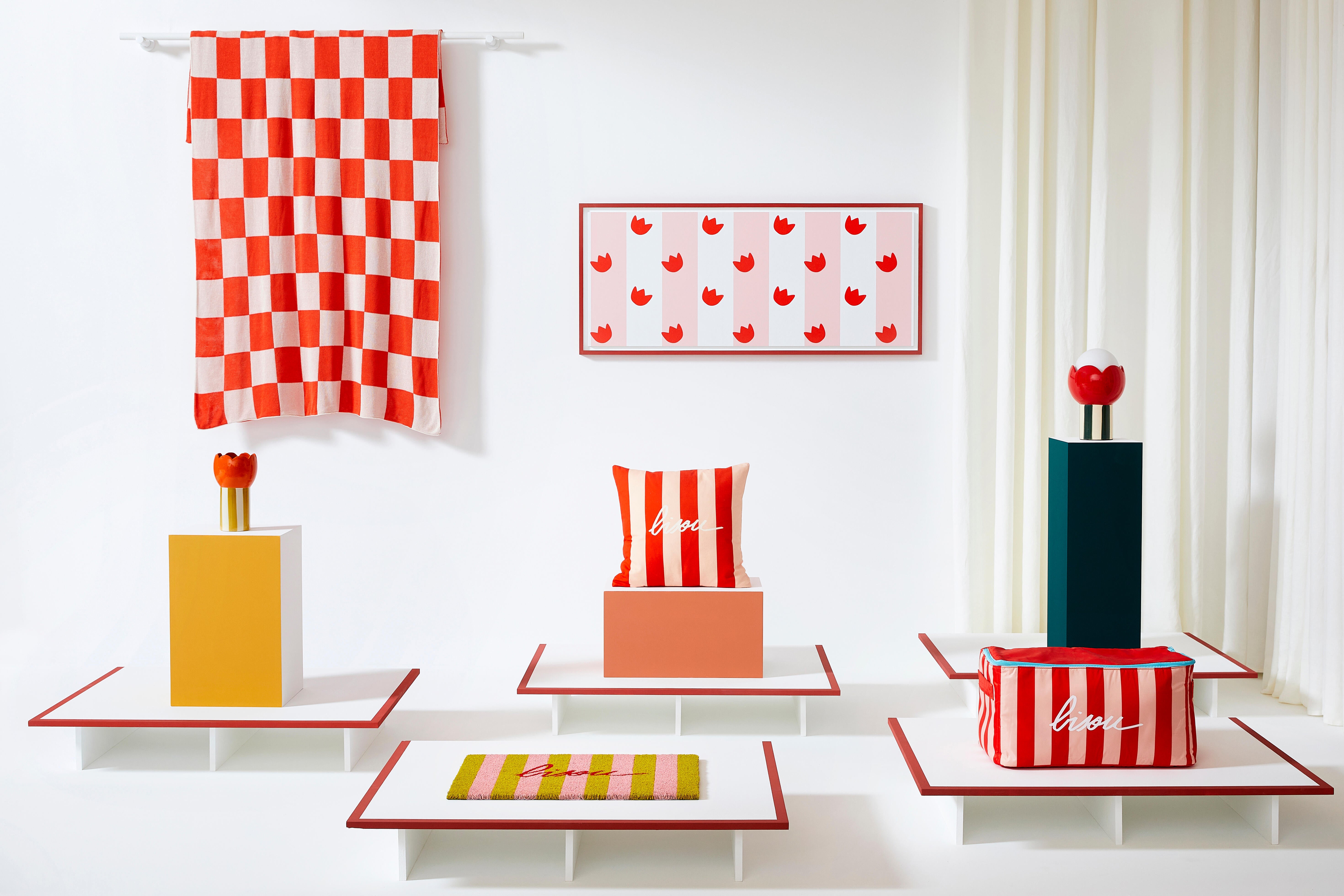 Plaid damier Mathilde Cabanas Bisou, écru et rouge l.120 x L.168 cm - 3