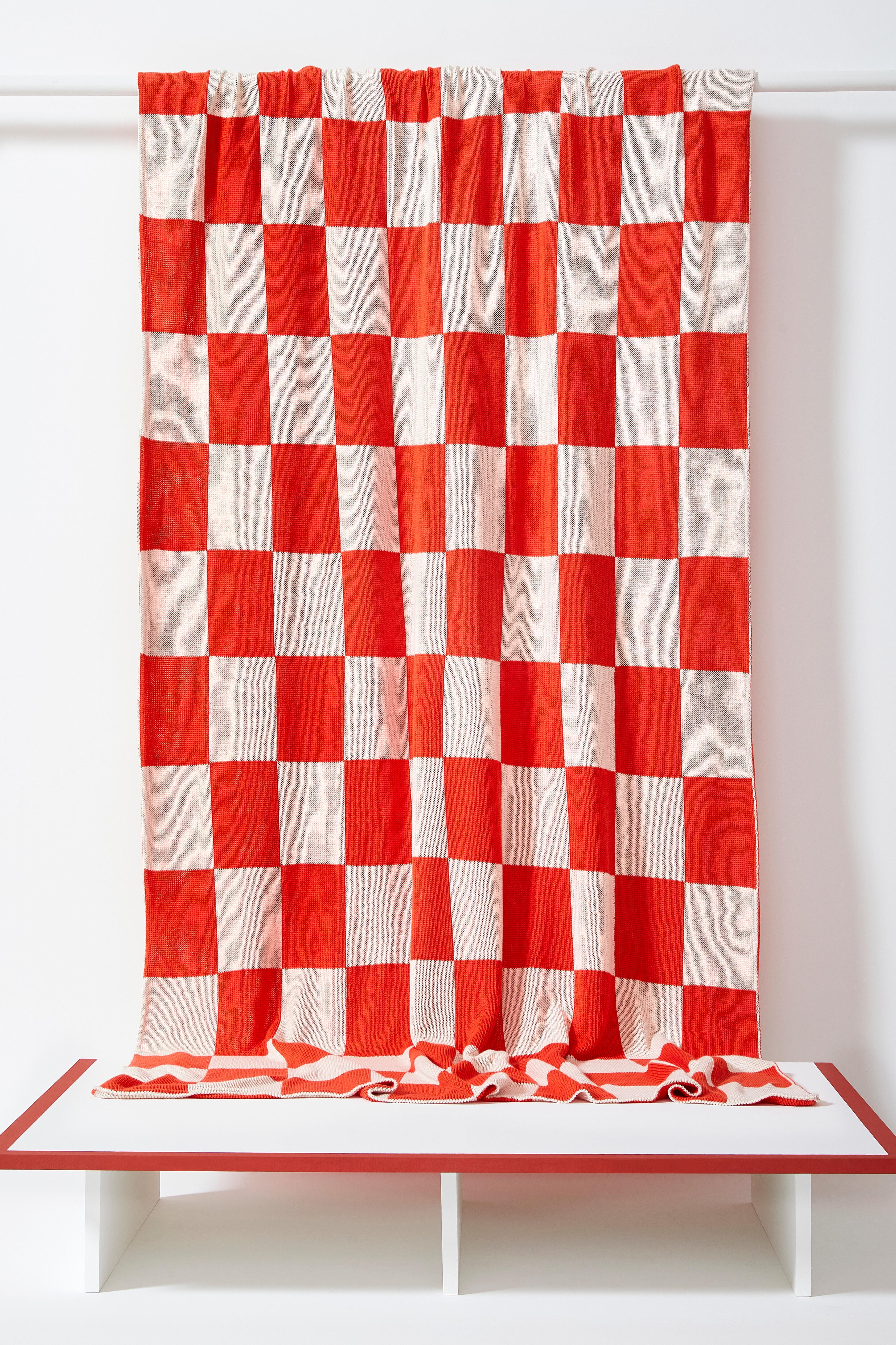 Plaid damier Mathilde Cabanas Bisou, écru et rouge l.120 x L.168 cm - 4