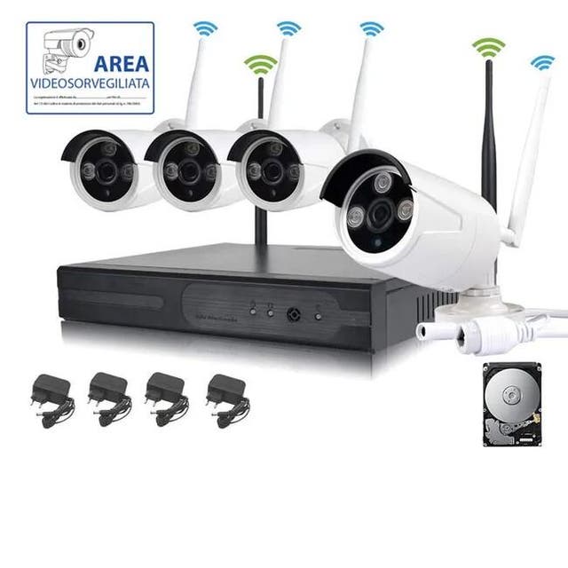 Kit di videosorveglianza wireless con 4 telecamere