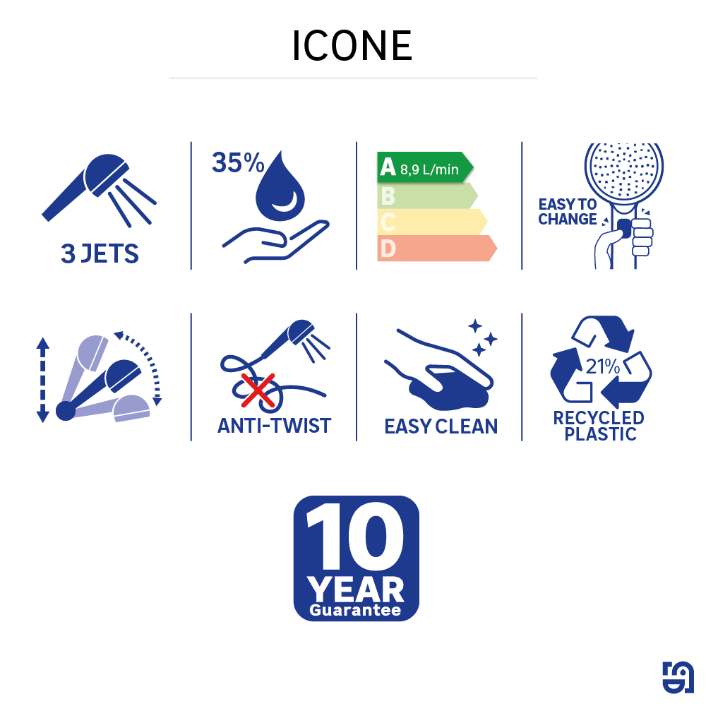 Alcachofa de ducha + flexo + barra SENSEA Icone oro con 3 funciones - 10