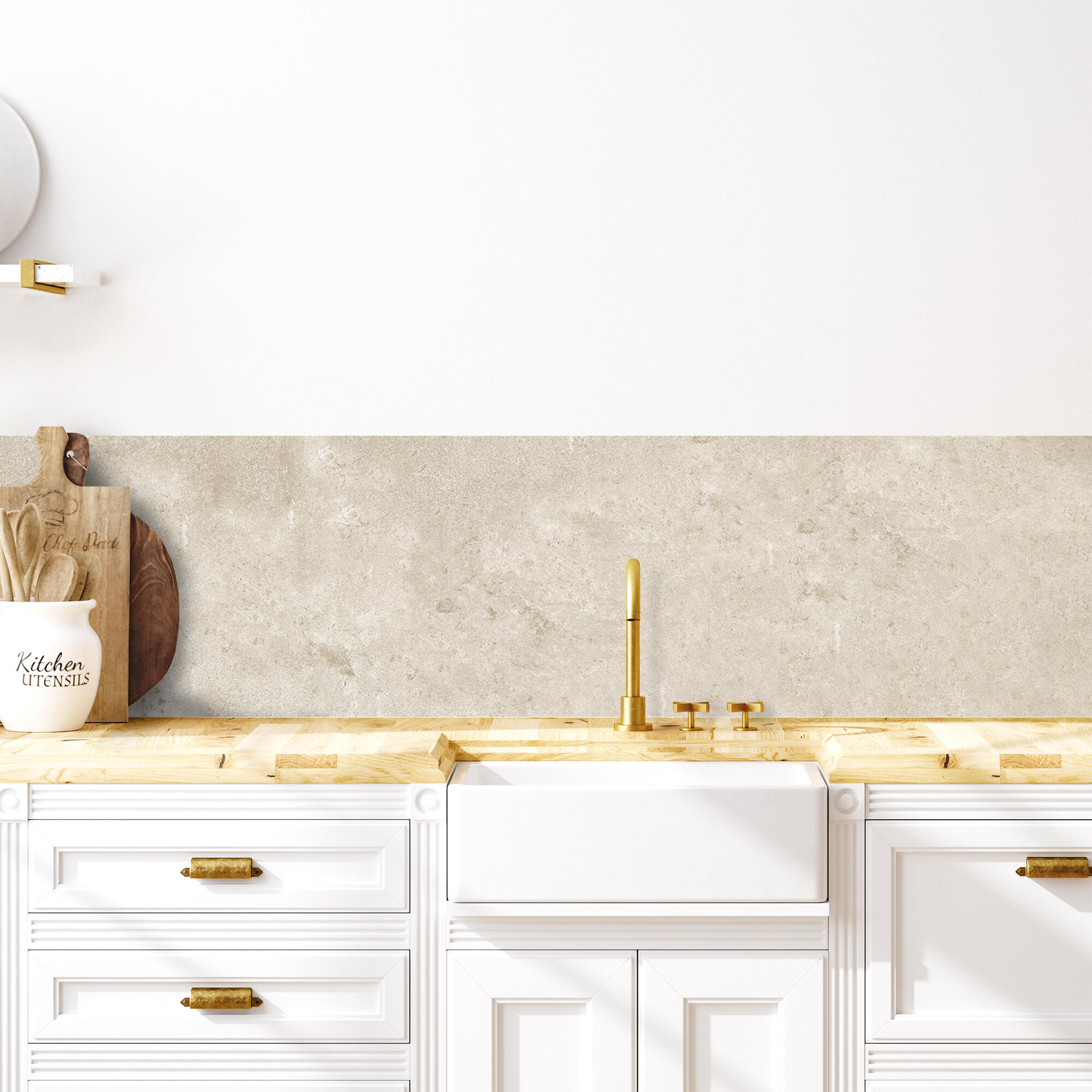 Crédence adhésive décorative travertin, beige 198 cm x 40 cm - 2