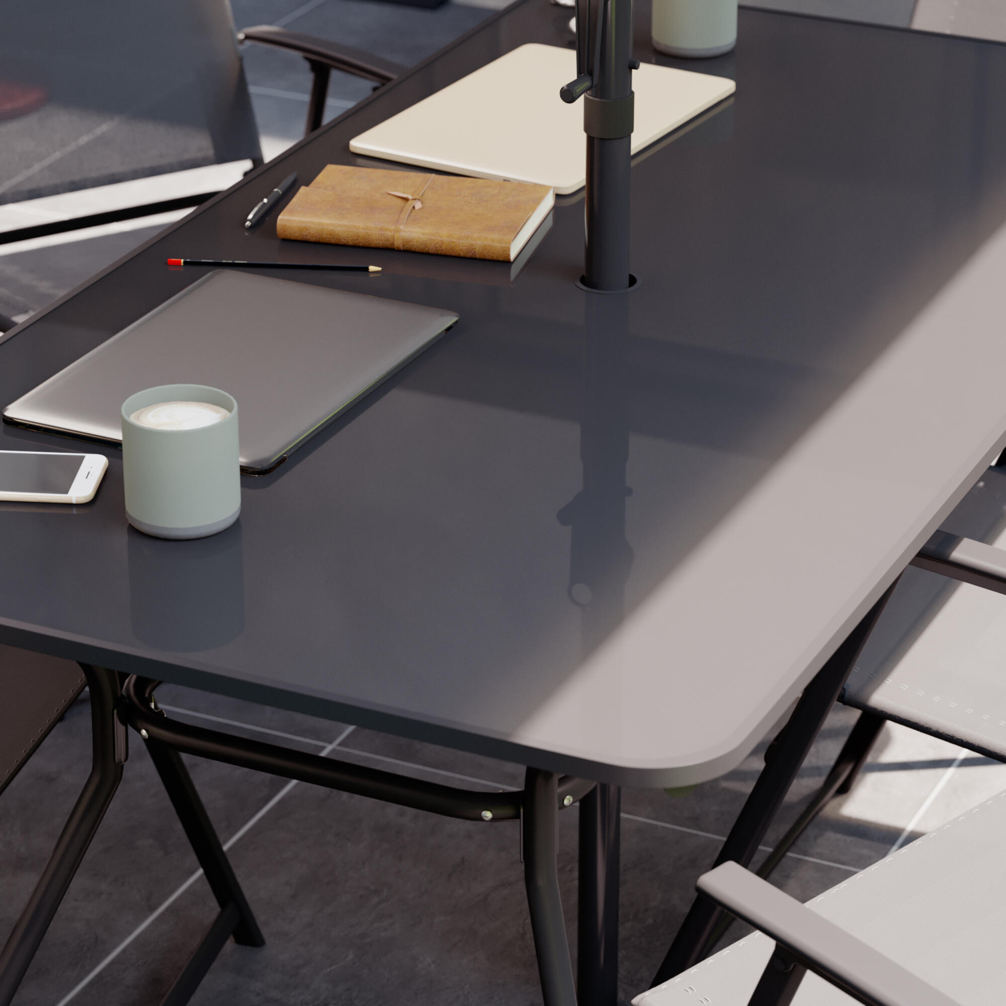 Conjunto refeição com guarda-sol em aço e textileno cinzento escuro Doma - 5