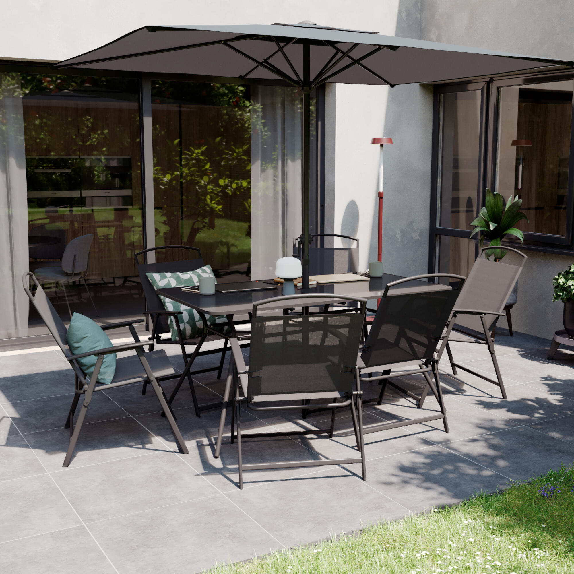 Leroy Merlin Conjunto De Muebles De Jardín De Acero Doma Para 6 Comensales Gris 