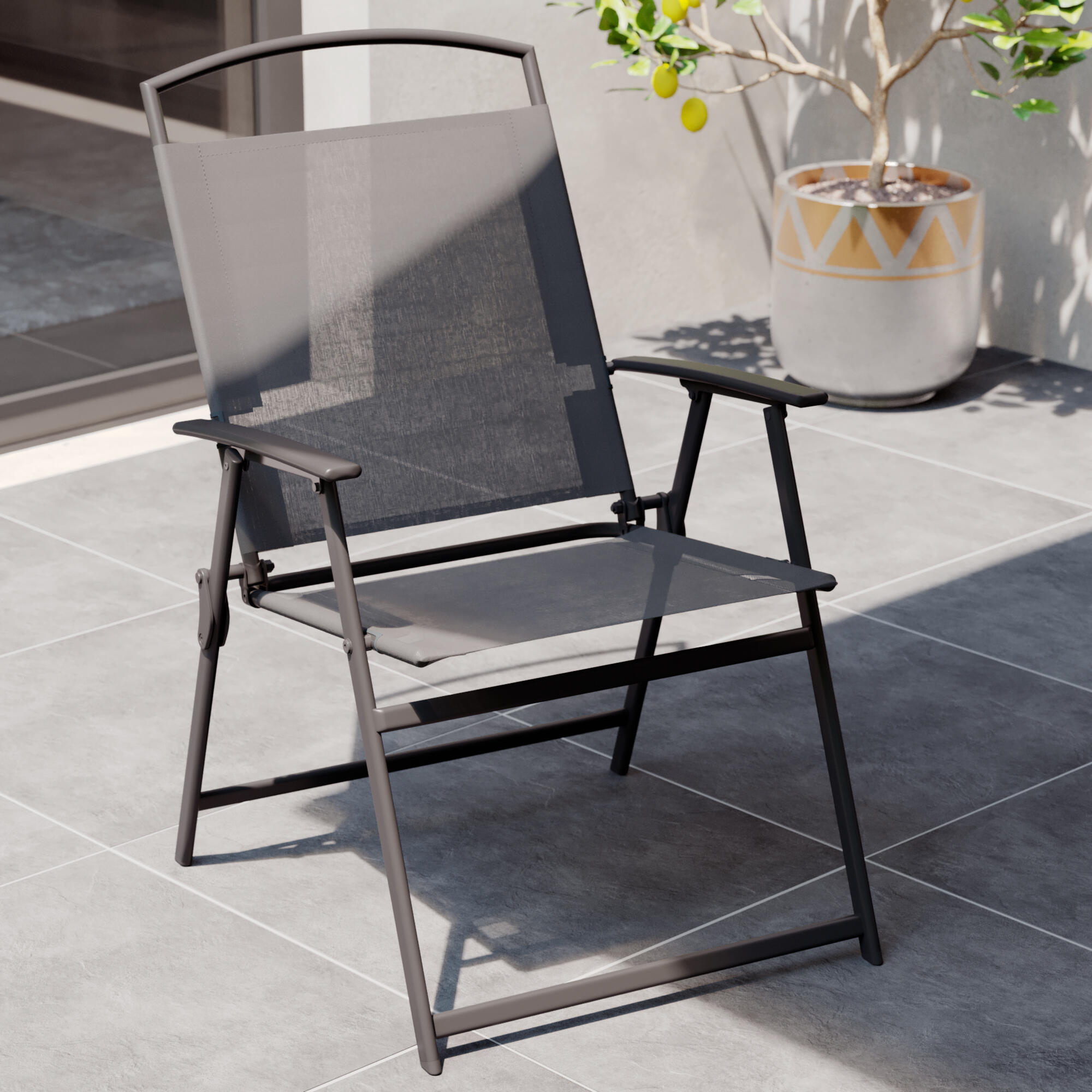 Conjunto refeição com guarda-sol em aço e textileno cinzento escuro Doma - 4