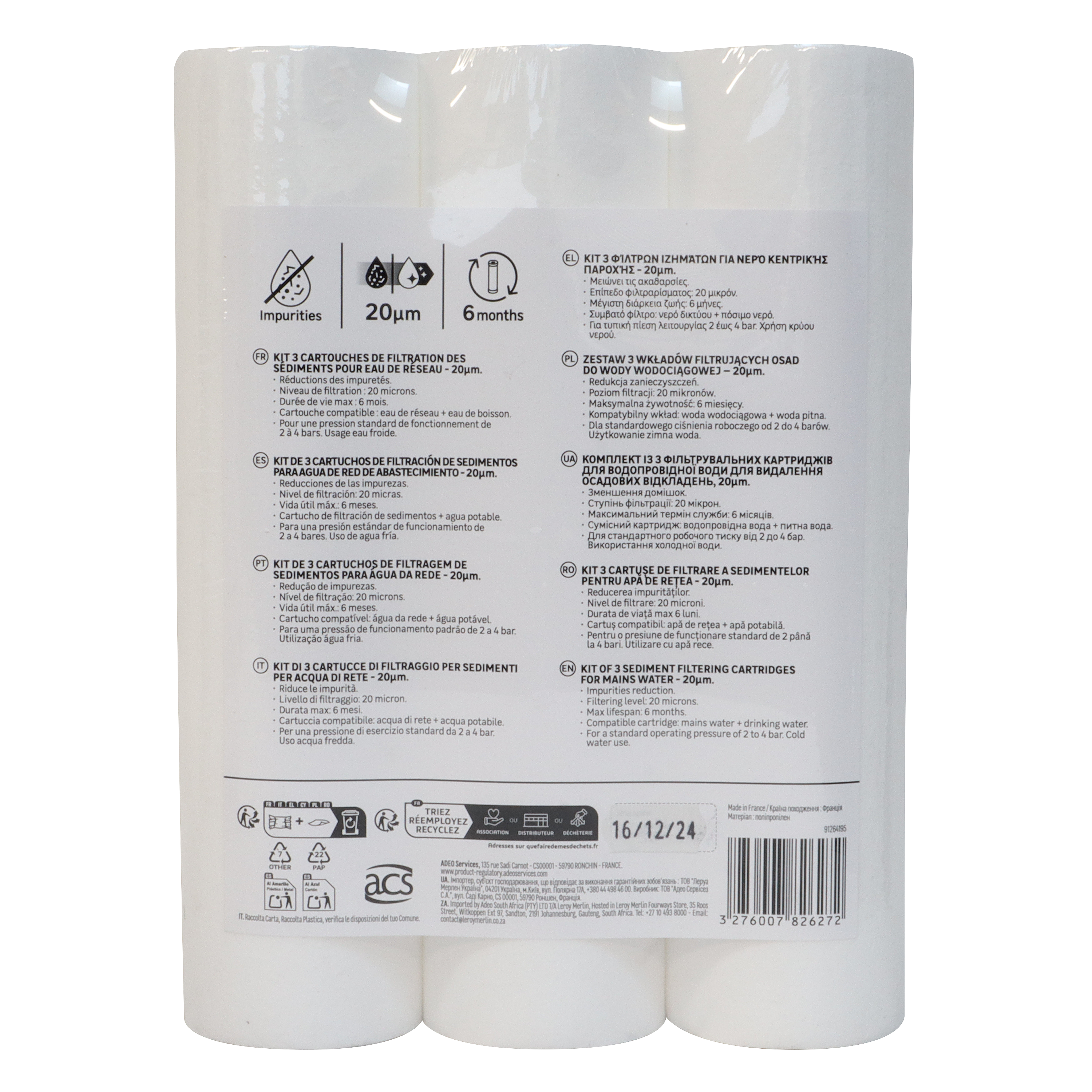 Lot de 3 cartouches anti sédiment extrudée 20 microns - 5