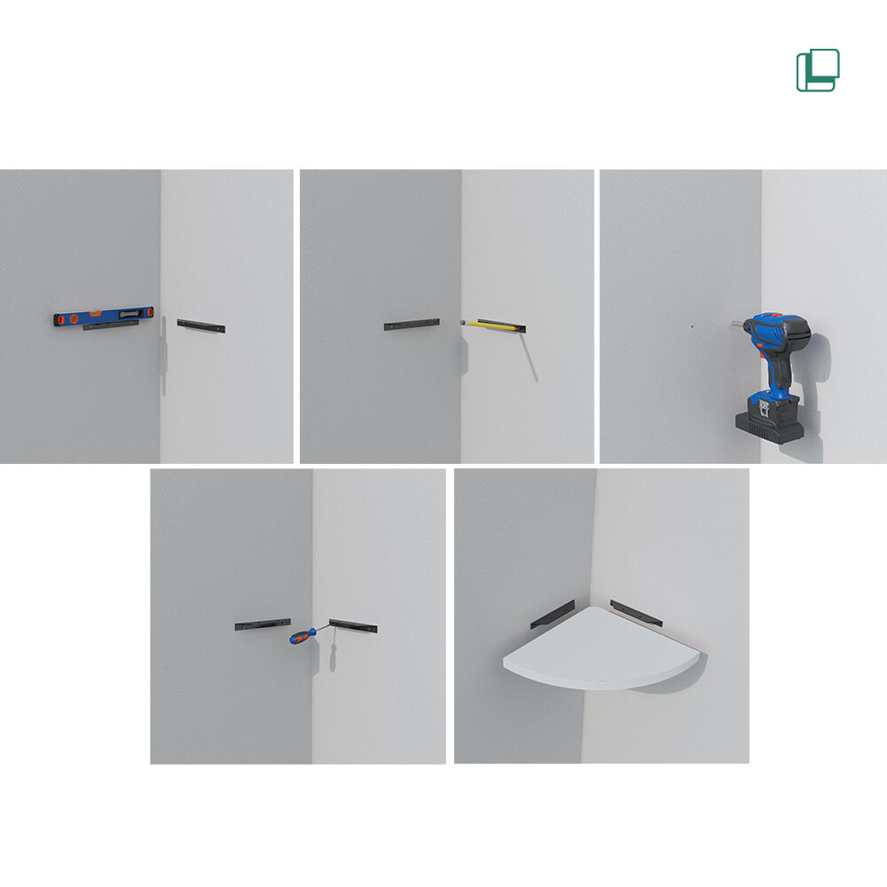 Prateleira de fixação invisível de canto de 23.5x23.5x3.8cm branco - 4