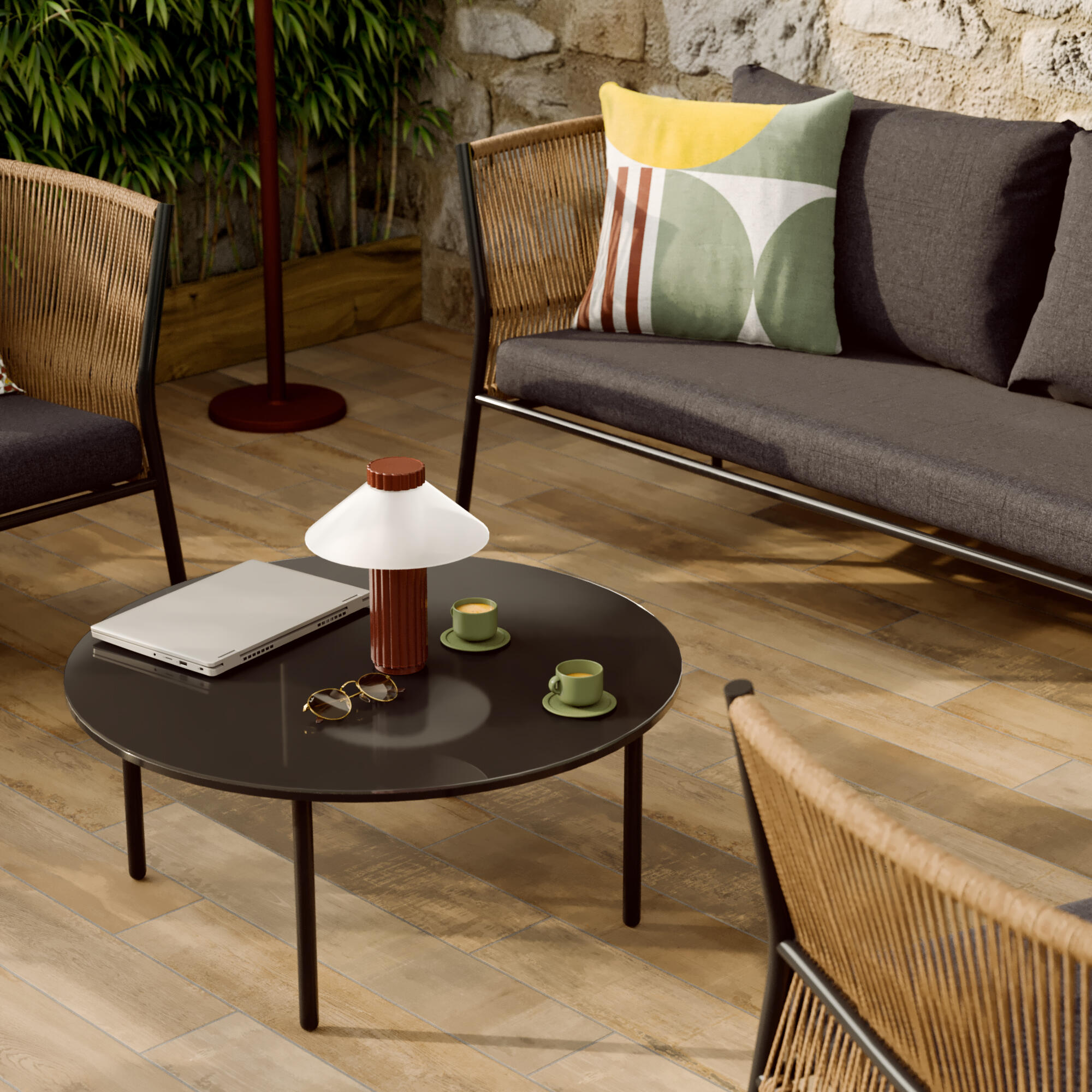 Salon bas Fuji en acier et résine gris anthracite - 4