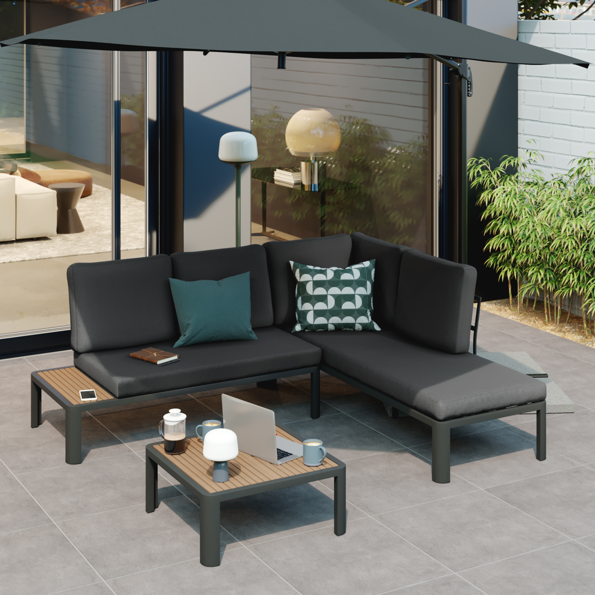 Set de muebles de porche esquinero naterial olea de aluminio para 4 comensales