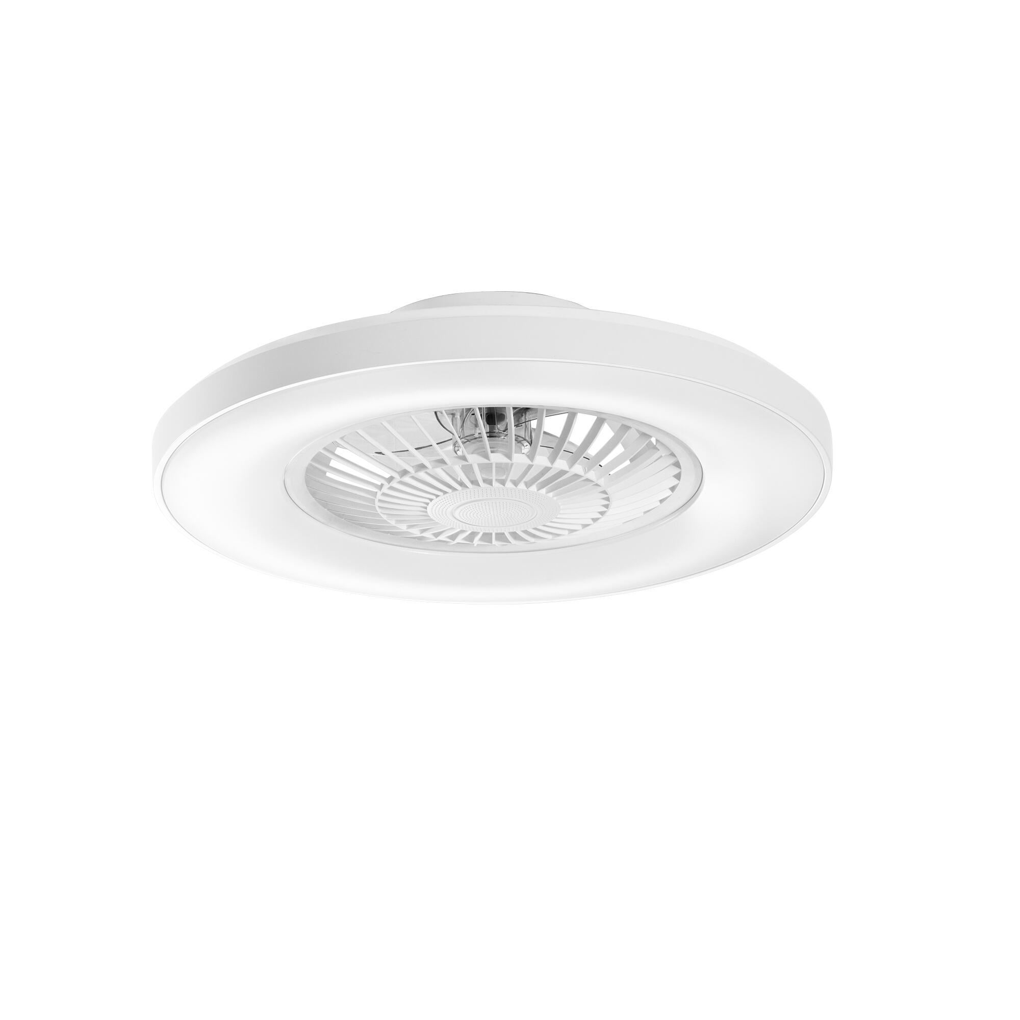 Ventilatore da soffitto LED Garbin pale trasparenti, struttura bianca ø 60 cm con telecomando e speaker bluetooth INTEC