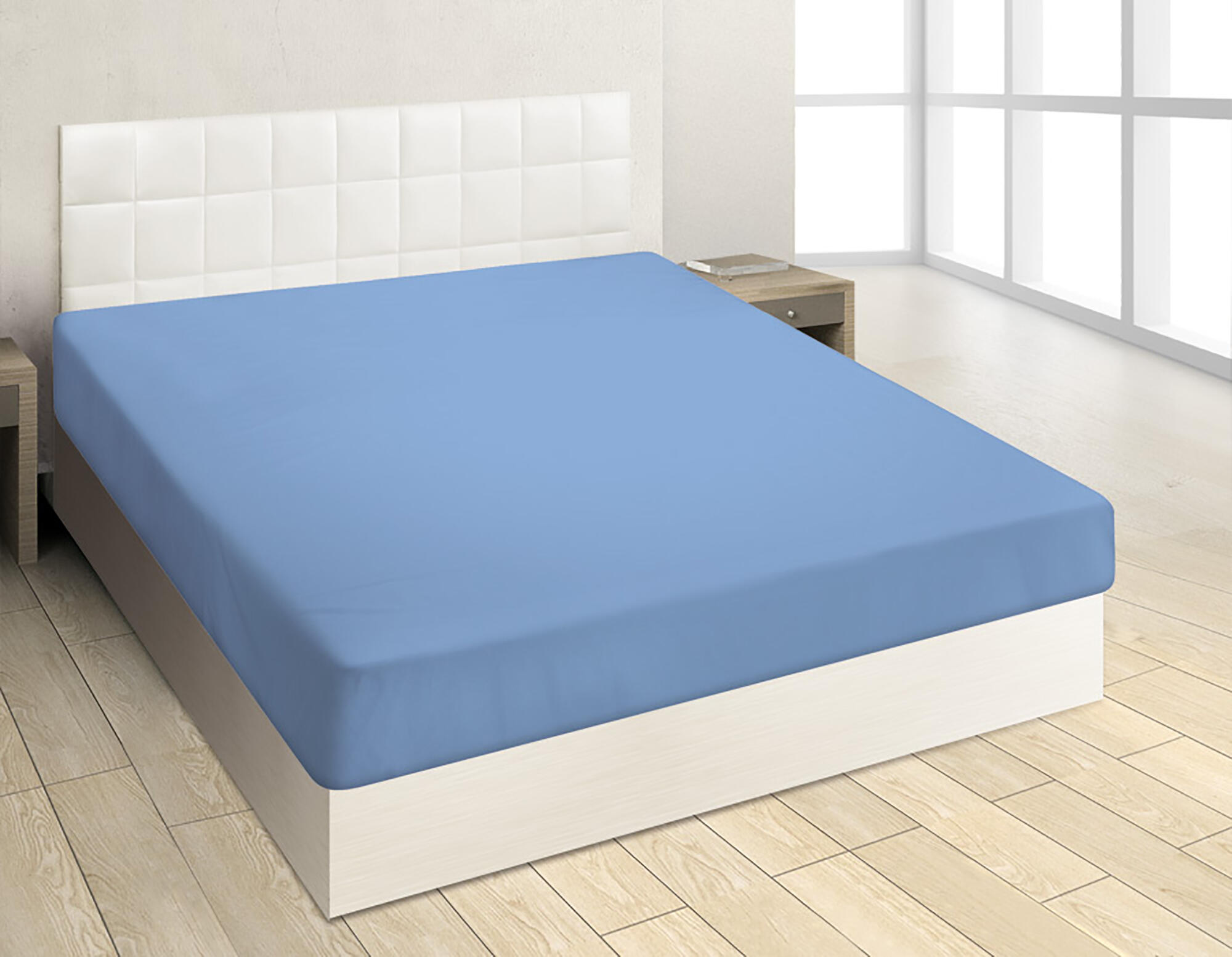 Sábana bajera con elástico algodón 145 hilos open azul oceano 105x200 para cama de 105 cm