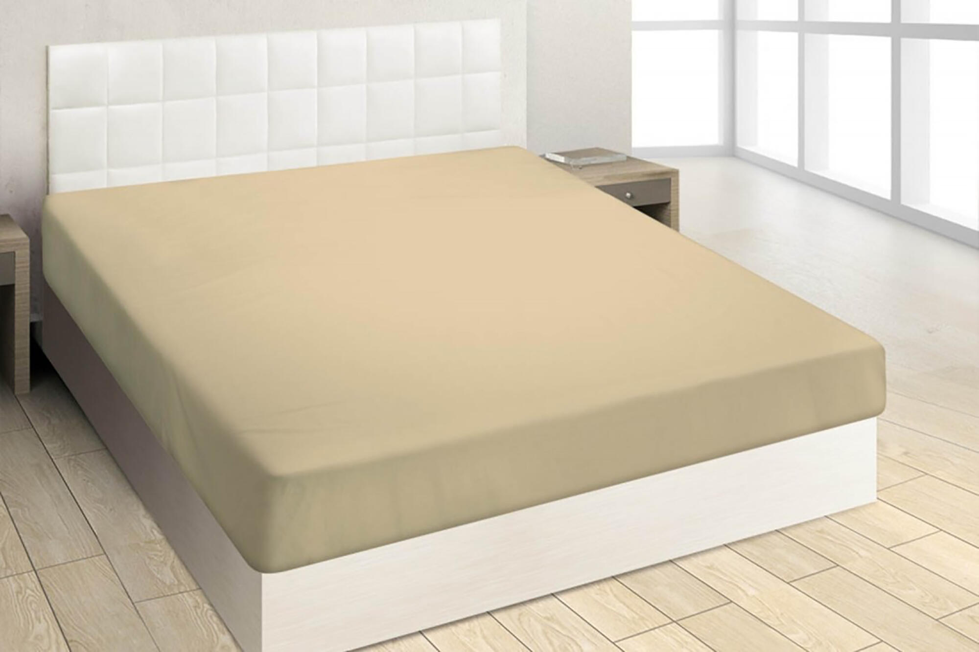 Sábana bajera con elástico algodón 145 hilos arena 160x200 para cama de 160 cm