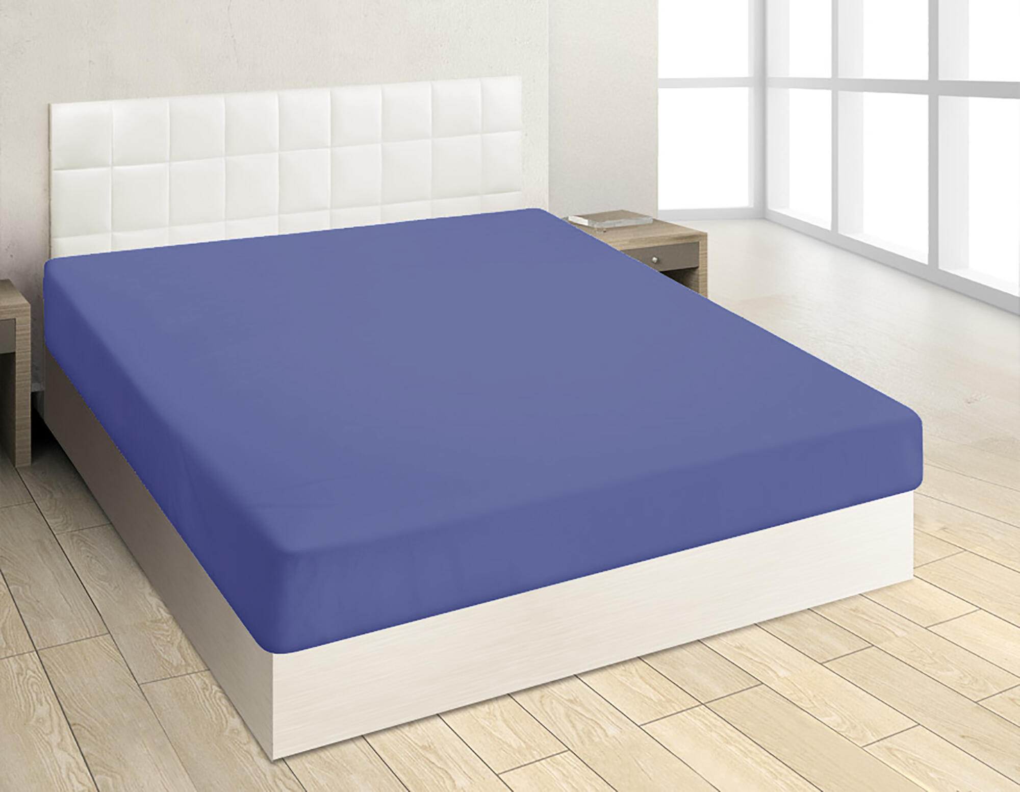 Sábana bajera con elástico algodón 145 hilos open azul indigo 135x200 para cama de 135 cm