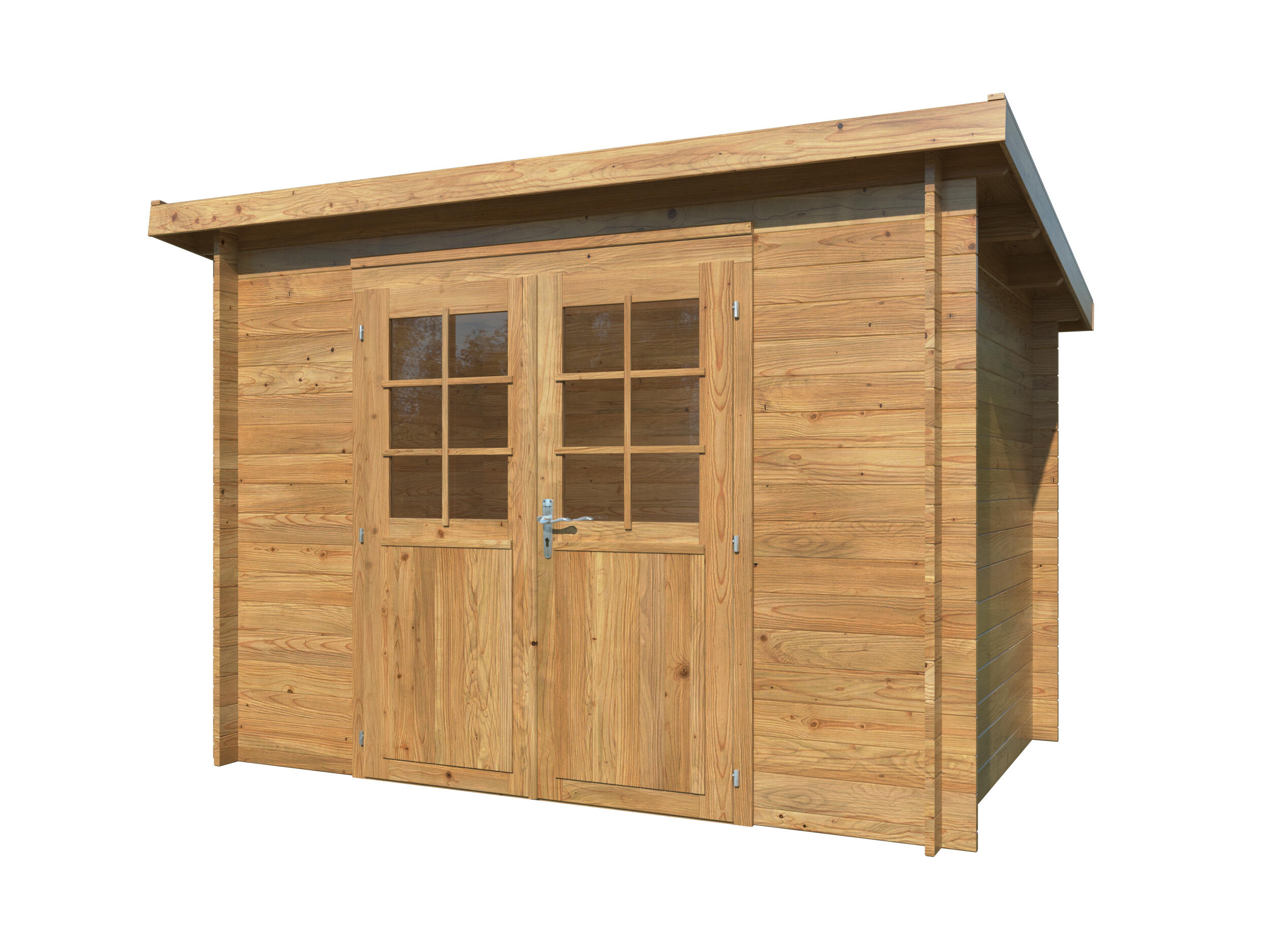 Caseta de madera alice 4,7 m2 de 223x216x320 cm y 7.1 m2 con 28 mm espesor doble puerta palmako