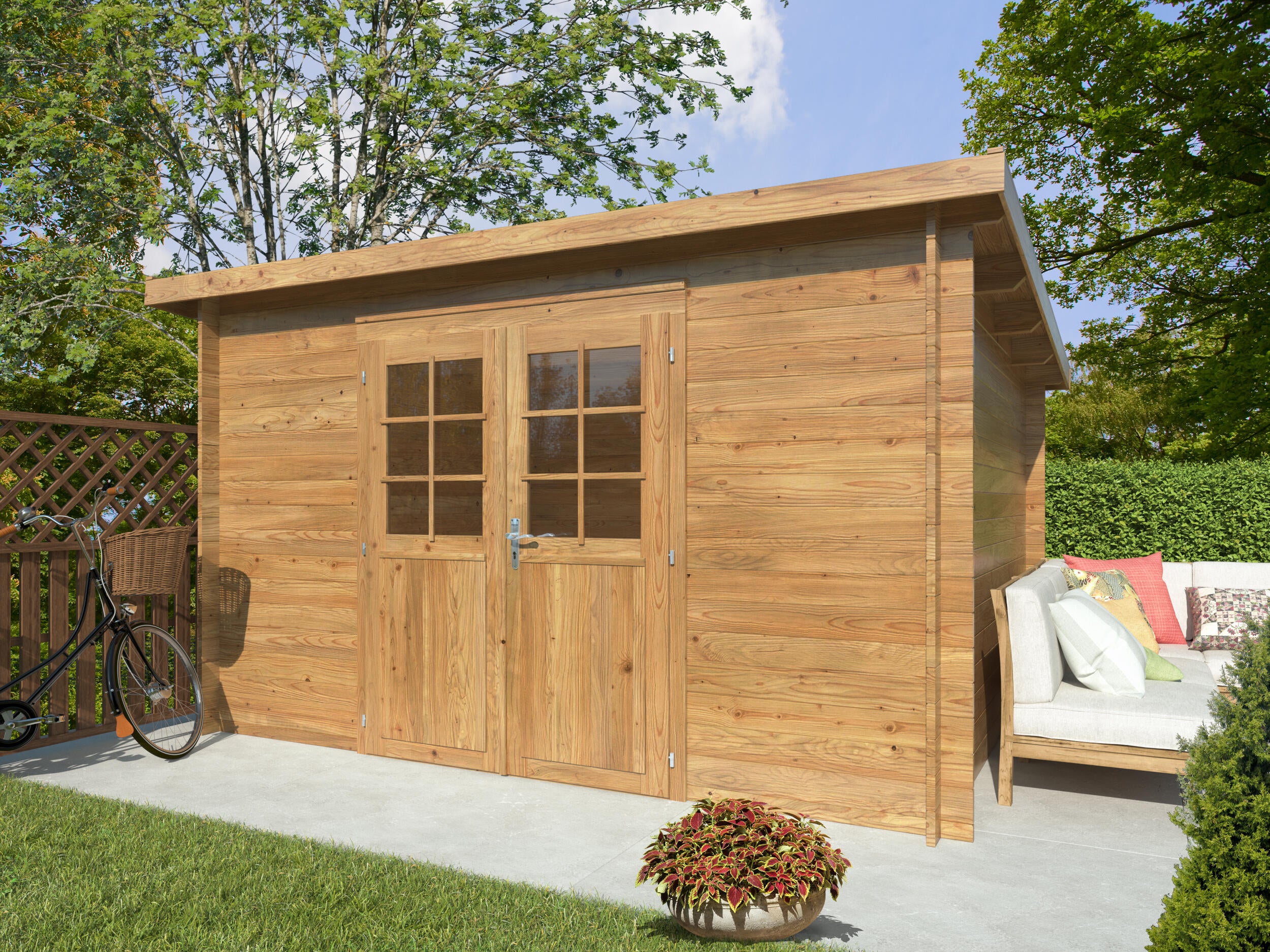 Caseta de madera ALICE 9,0 M2 de 319x215x382 cm y 10.6 m2 con 28 mm espesor doble puerta PALMAKO - 3
