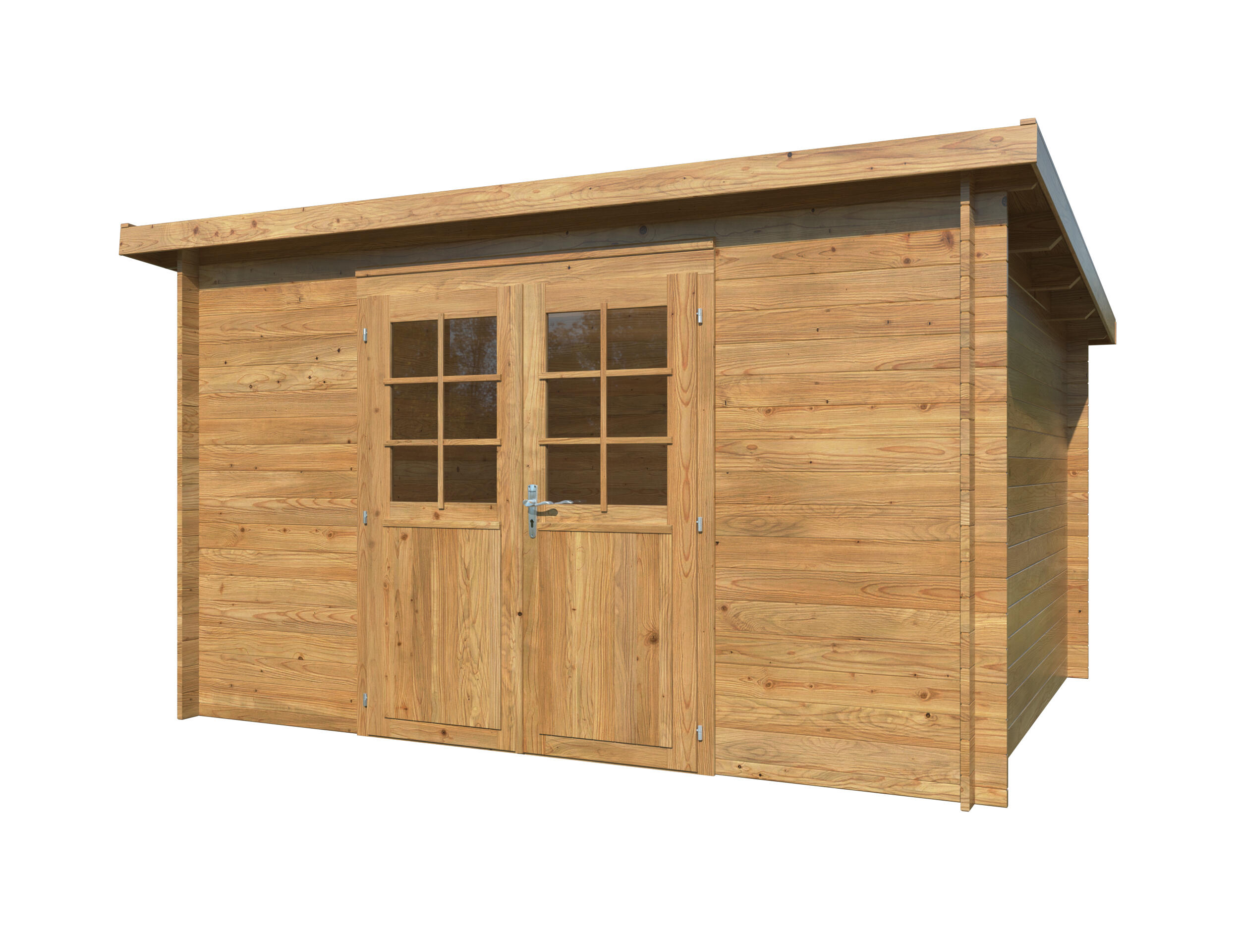 Caseta de madera alice 9,0 m2 de 319x215x382 cm y 10.6 m2 con 28 mm espesor doble puerta palmako
