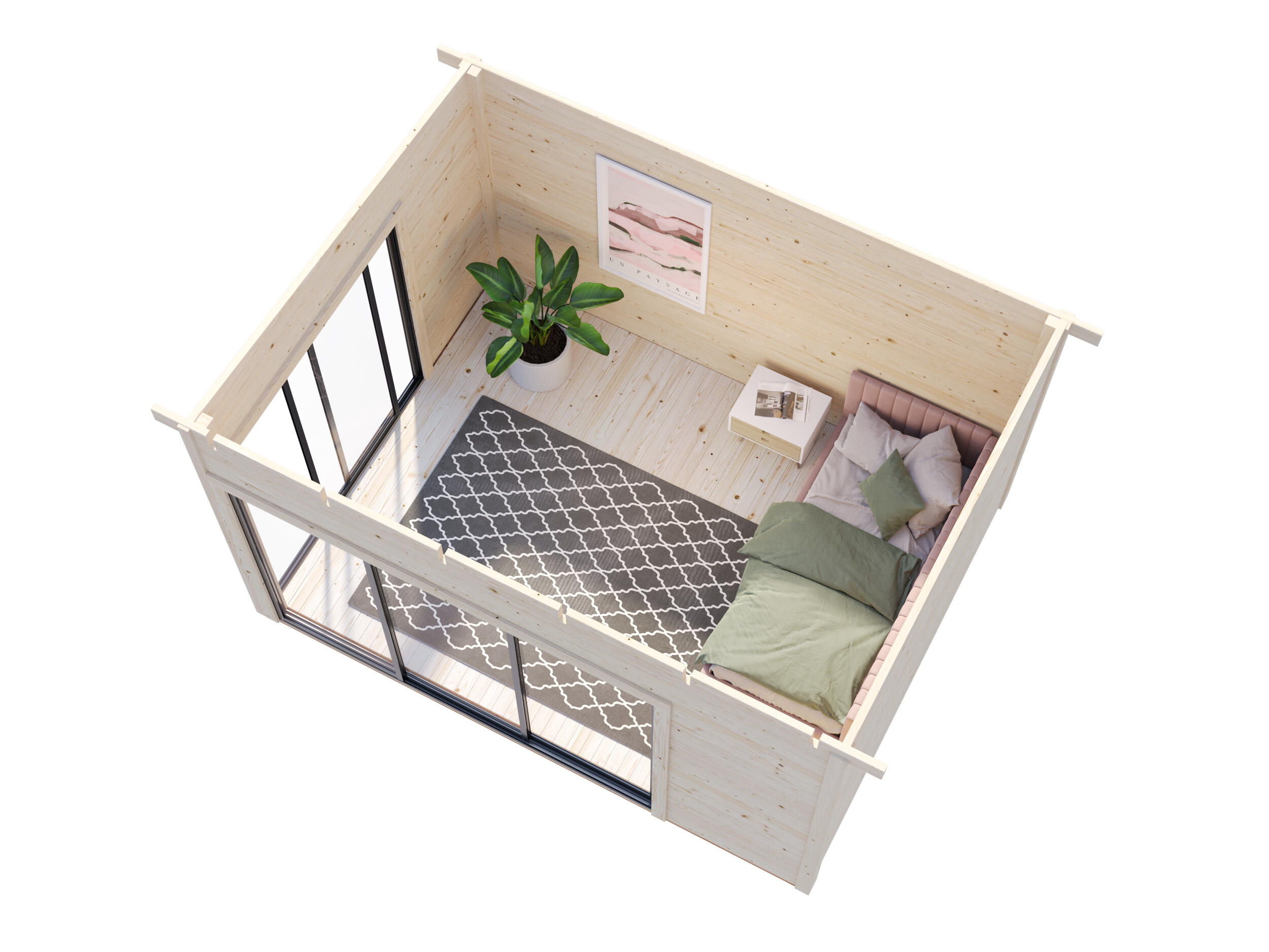 Caseta de madera ANDREA 11,2 M2 SLIDE PLUS de 402x264x434 cm y 17.45 m2 con 44 mm espesor y doble puerta corredera PALMAKO - 9
