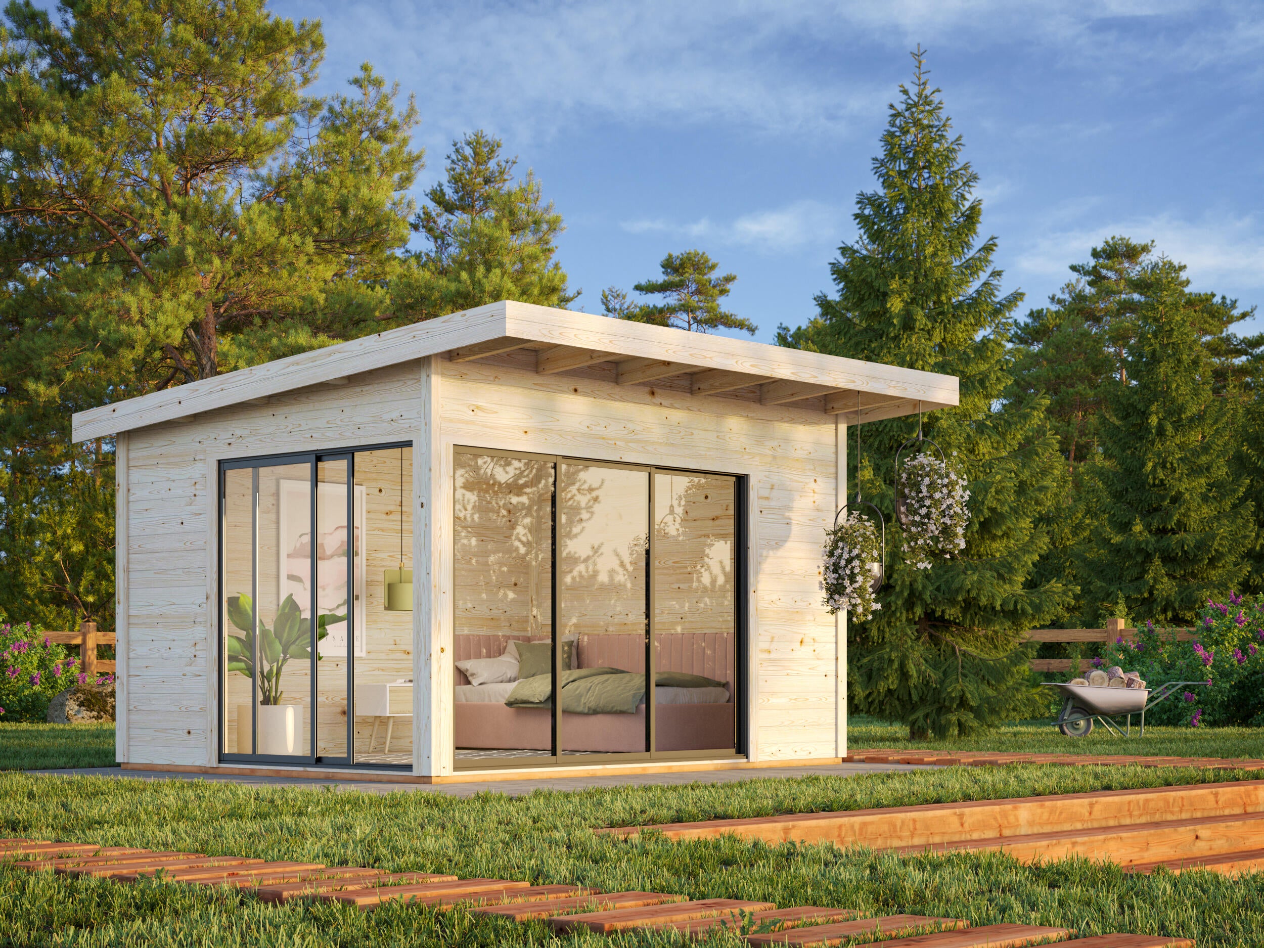 Caseta de madera ANDREA 11,2 M2 SLIDE PLUS de 402x264x434 cm y 17.45 m2 con 44 mm espesor y doble puerta corredera PALMAKO - 3