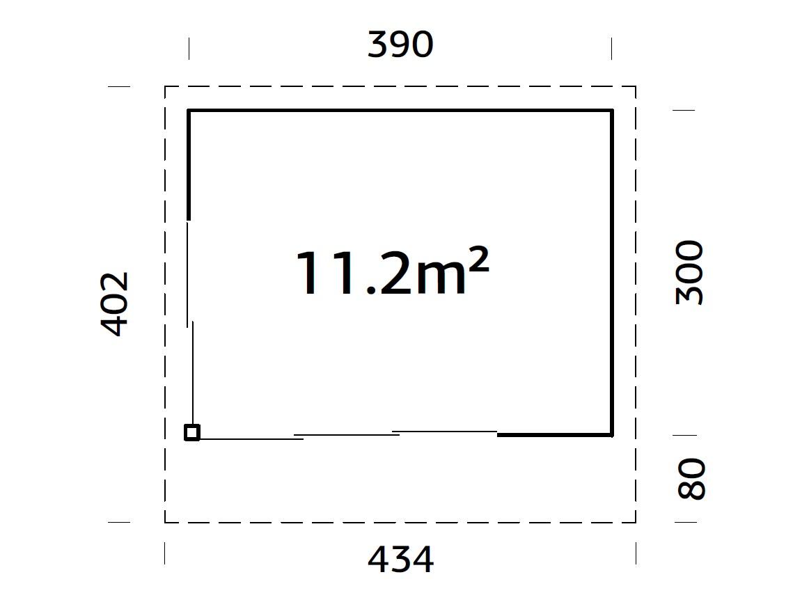 Caseta de madera ANDREA 11,2 M2 SLIDE PLUS de 402x264x434 cm y 17.45 m2 con 44 mm espesor y doble puerta corredera PALMAKO - 2