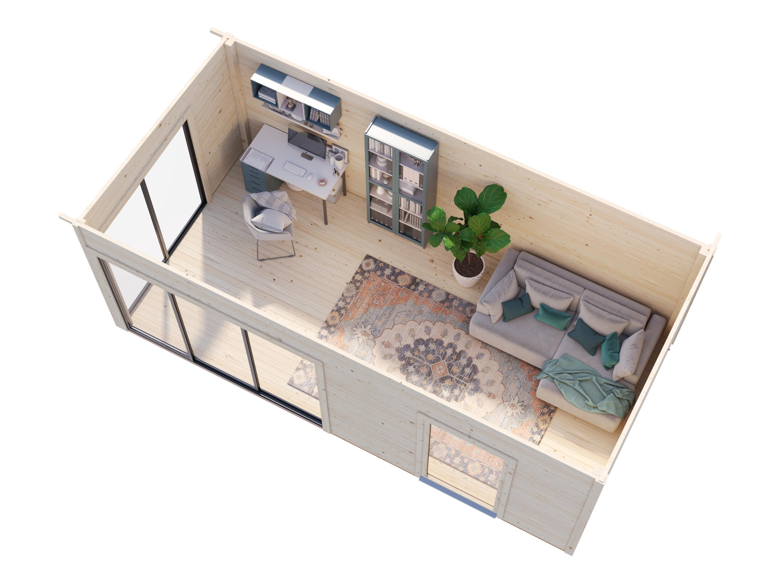 Caseta de madera ANDREA 17,1 M2 SLIDE PLUS de 402x264x639 cm y 25.7 m2 con 44 mm espesor y doble puerta corredera PALMAKO - 8