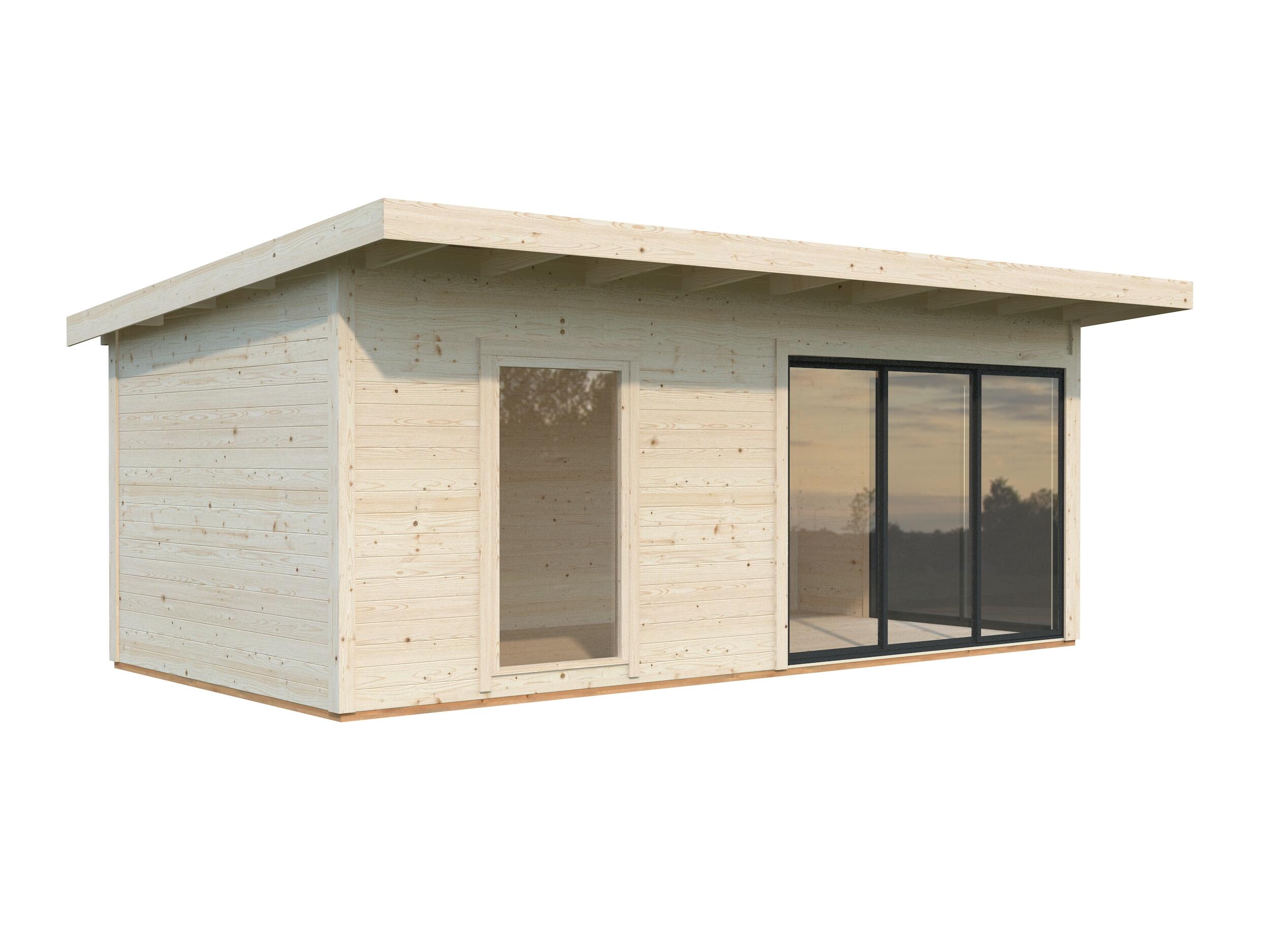 Caseta de madera ANDREA 17,1 M2 SLIDE PLUS de 402x264x639 cm y 25.7 m2 con 44 mm espesor y doble puerta corredera PALMAKO - 11